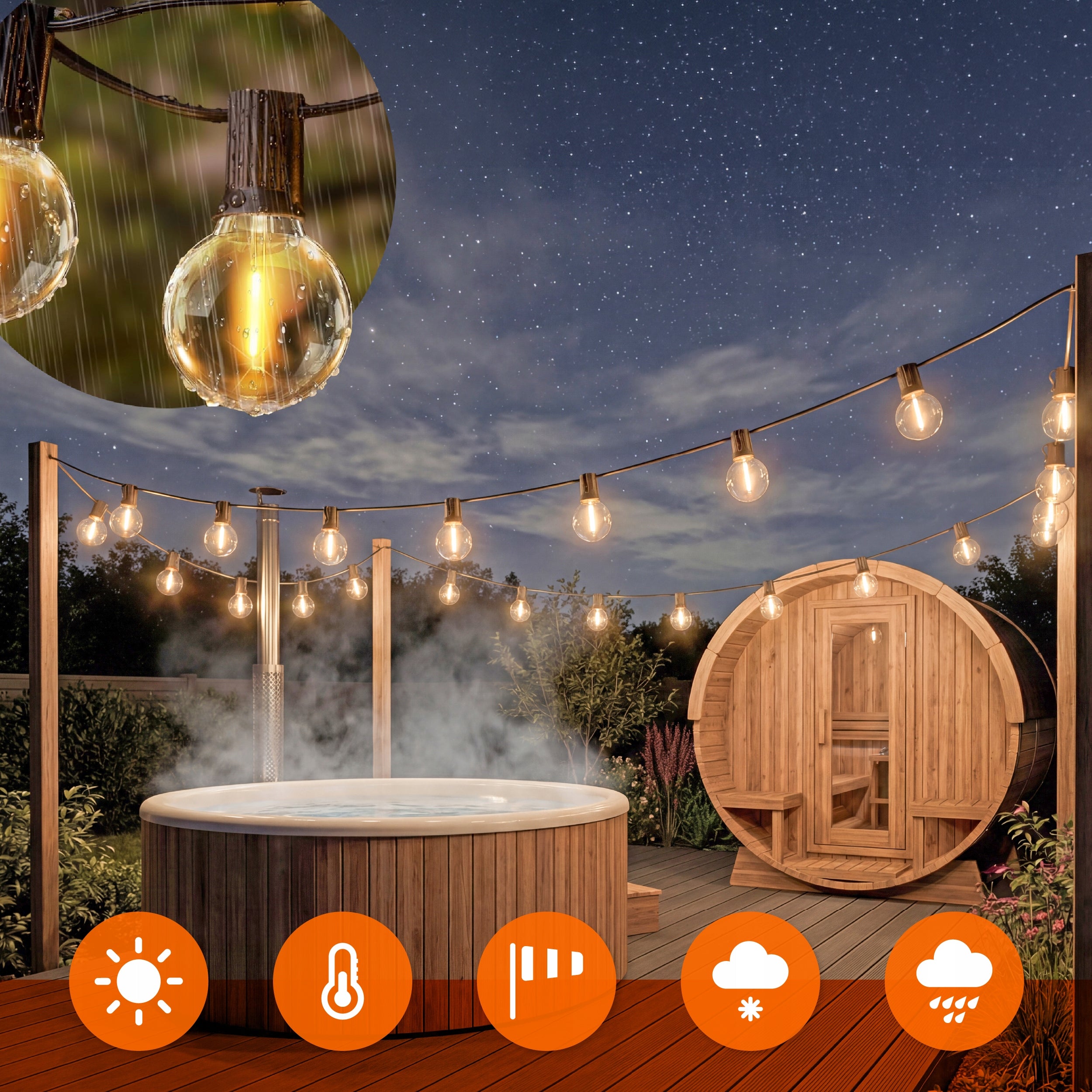 Garden Garland Light 10M 15X LED Bulb 1W Chain + freebie 2X E12 Brand Smartled