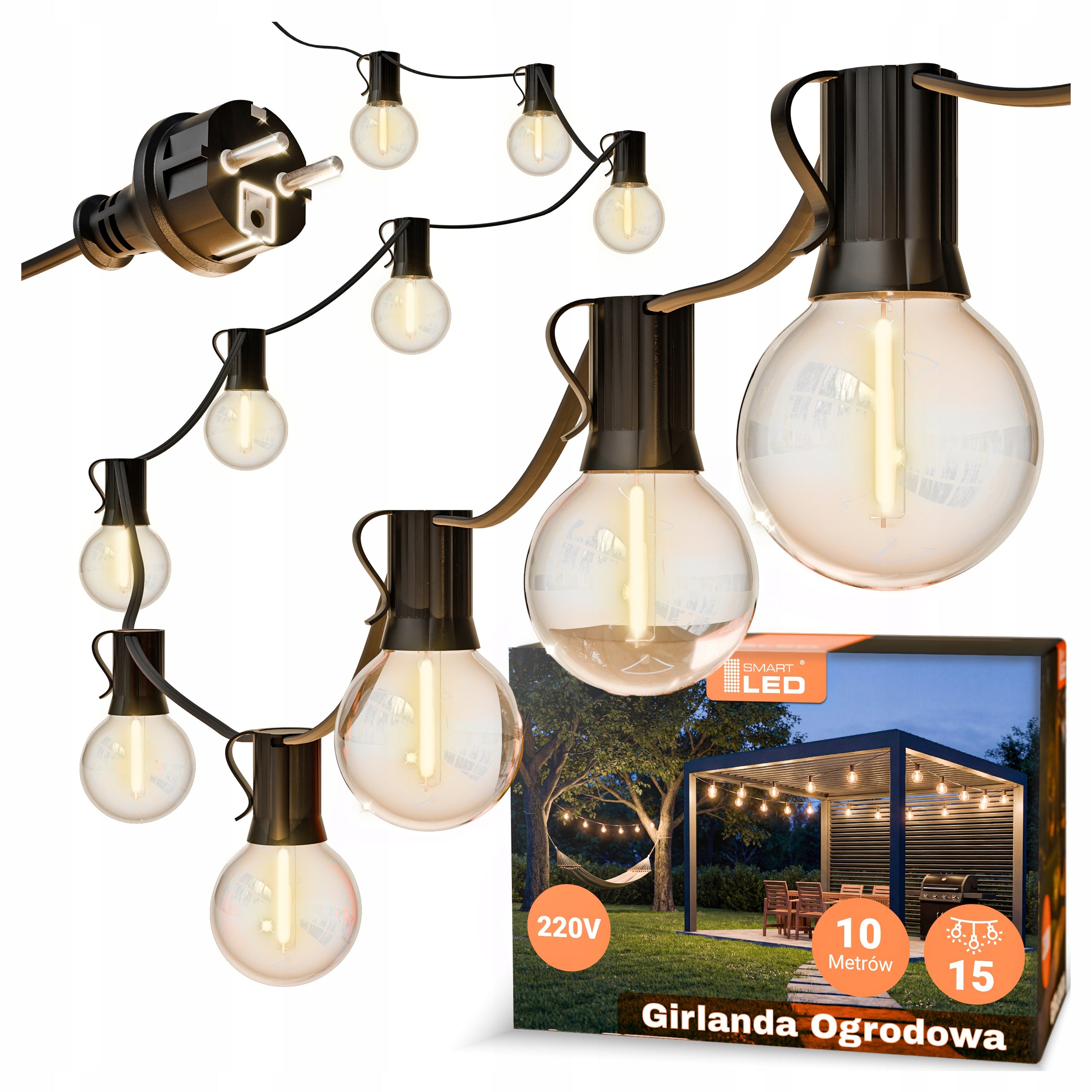 Garden Garland Light 10M 15X LED Bulb 1W Chain + freebie 2X E12