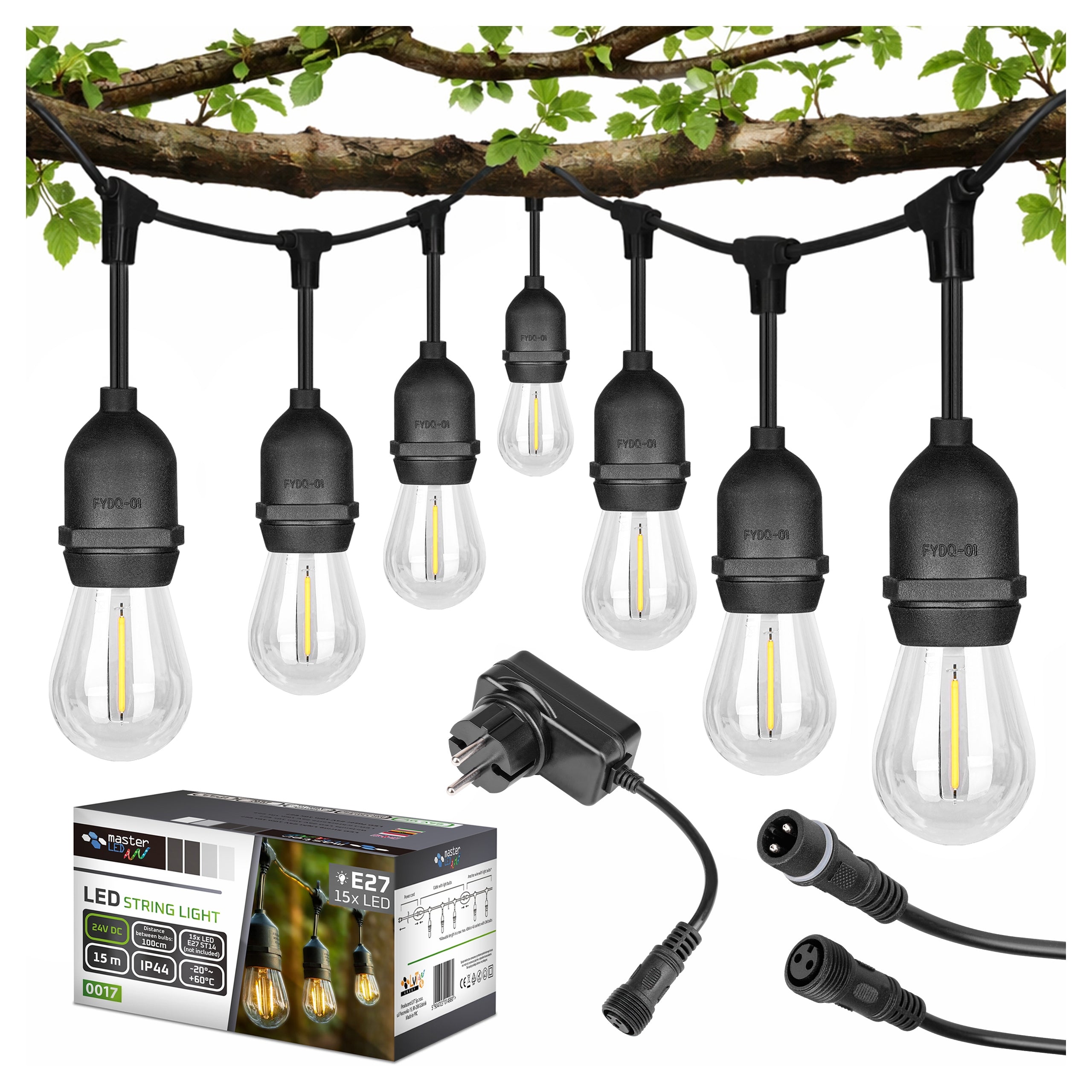 Garden Garland Light 15M 15X LED Bulb E27 Waterproof Cord
