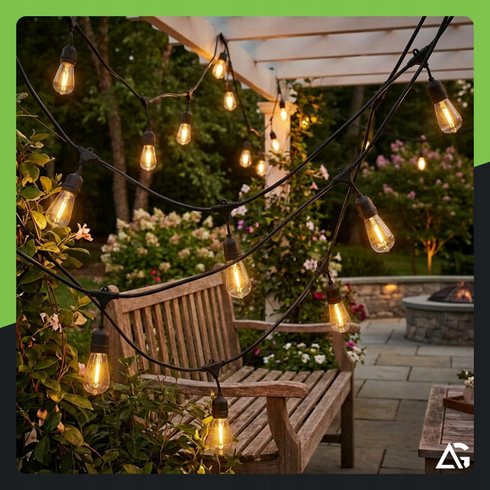 Garden Garland Light 20M 20X LED Bulb E27 + Waterproof Cord Manufacturer code WODOODPORNA ZEWNĘTRZNA GRUBY PRZEWÓD 20M LED