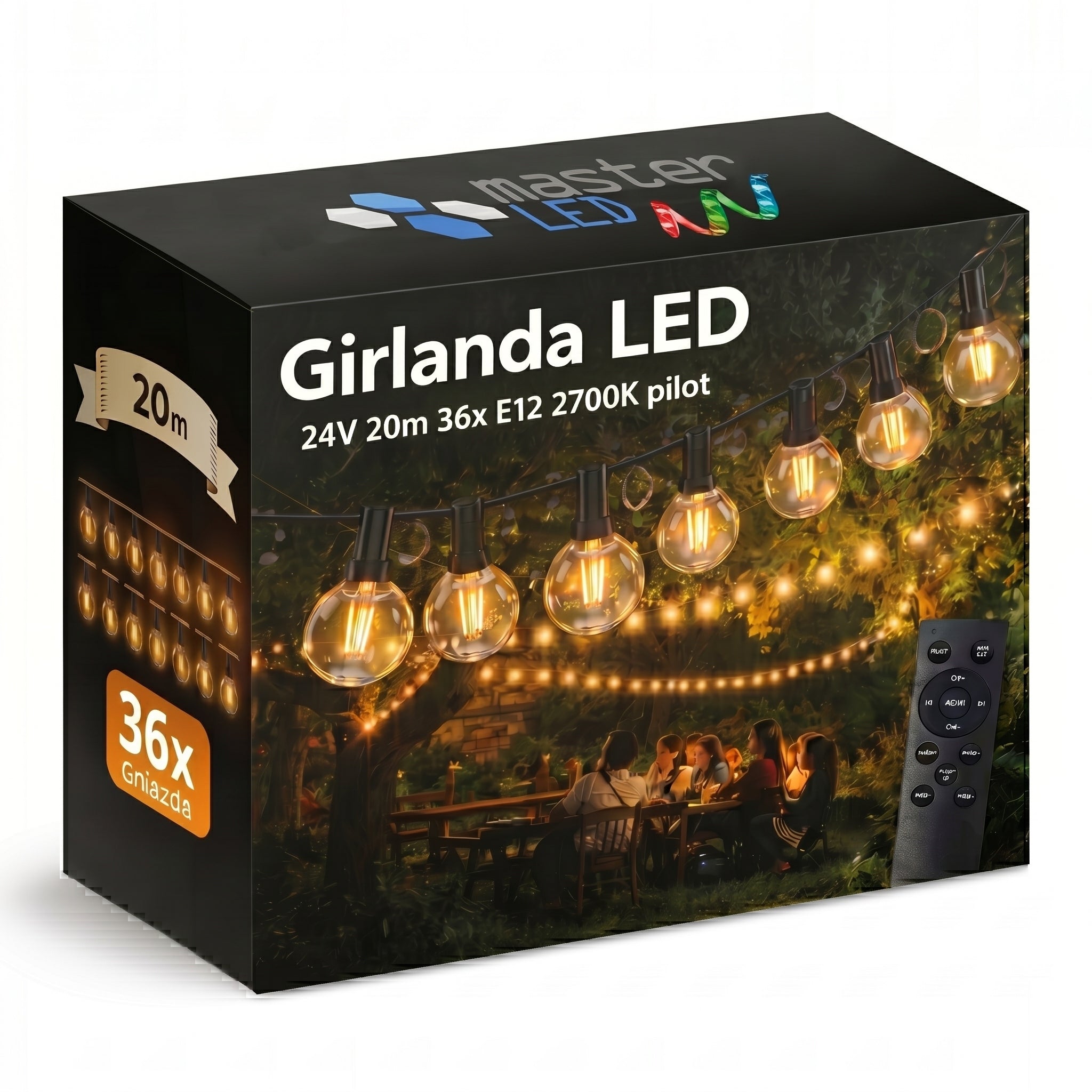 Garden Garland Light 20M 36X LED Bulb E12 + Waterproof Cord Length 2000 cm