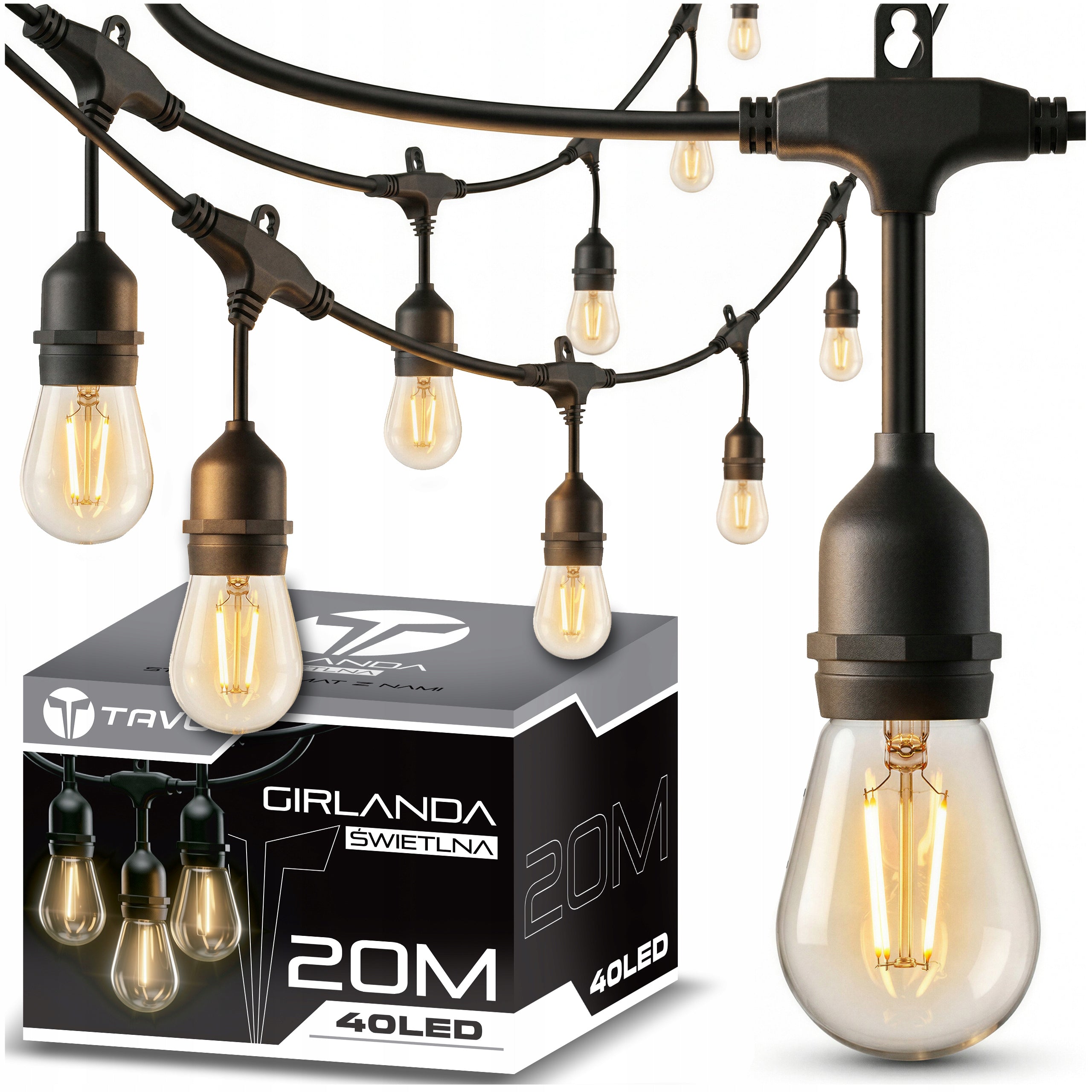 Garden Garland Light 20M 40X LED Bulb E27 Chain Waterproof
