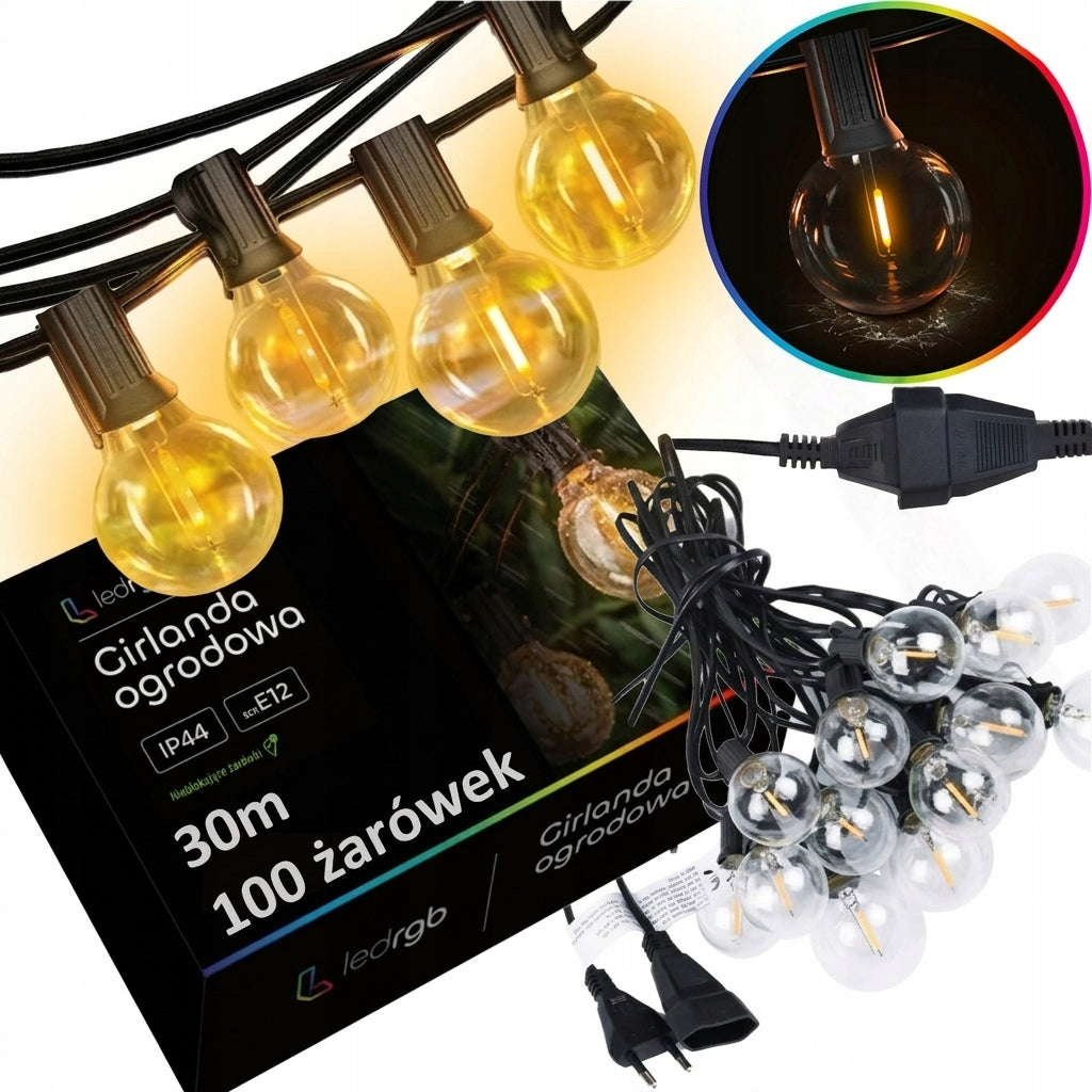 Garden Garland Light 30M 100 x LED Bulb E12 Waterproof Cord