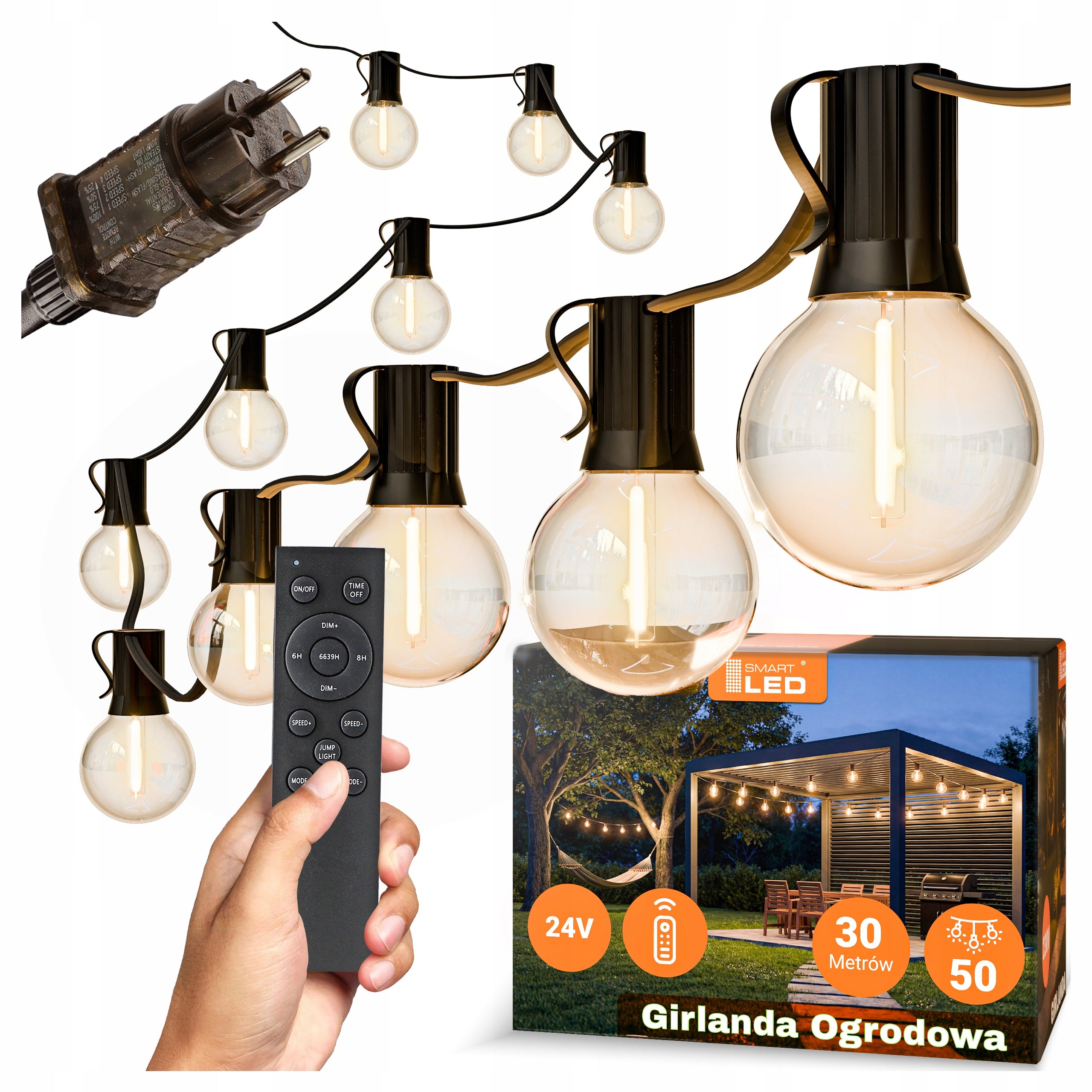 Garden Garland Light 30m 50X LED Bulb Chain + freebie 2X E12 IP65