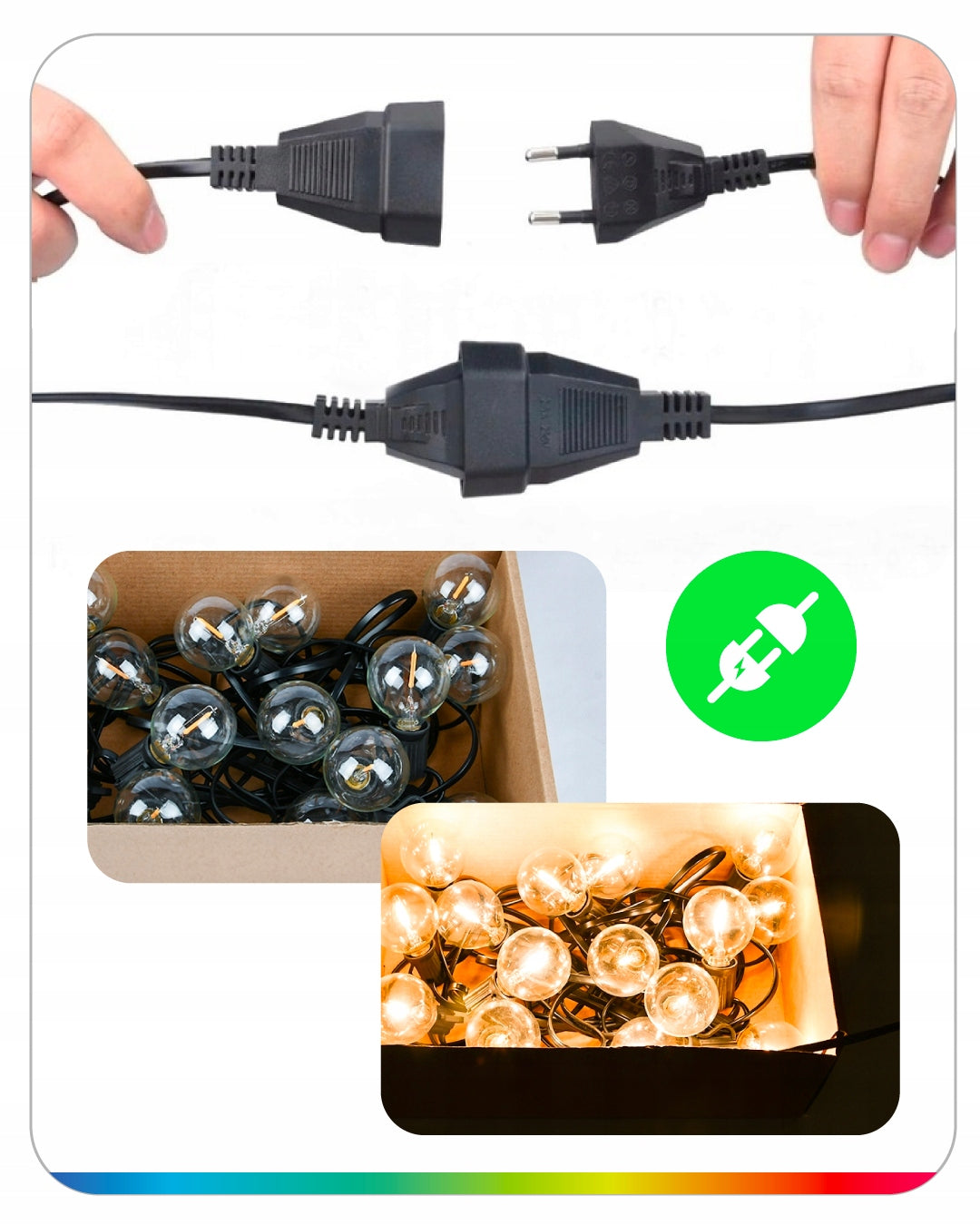 Garden Garland Light 9M 30x LED Bulbs E12 Waterproof Durable Power supply mains