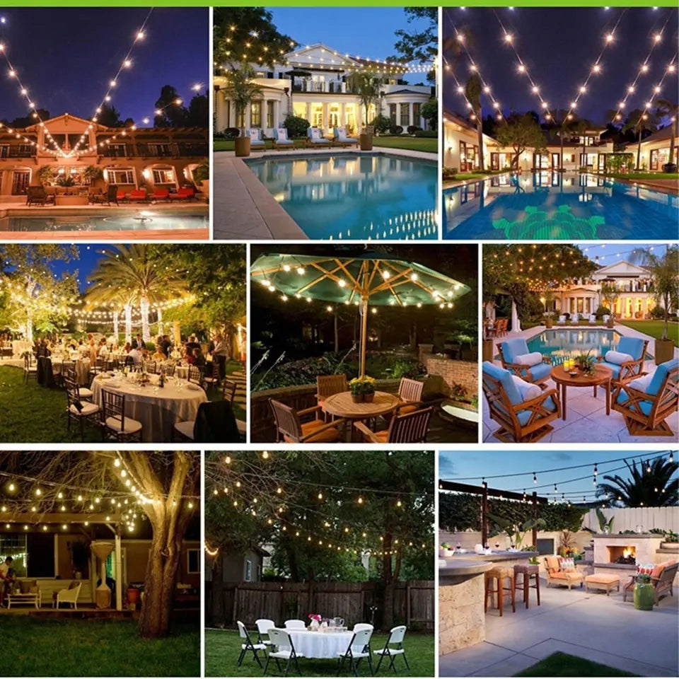 Garden Garland Light LED 15m Terrace Chain WATERPROOF 16x Bulbs Globe diameter 4.5 cm