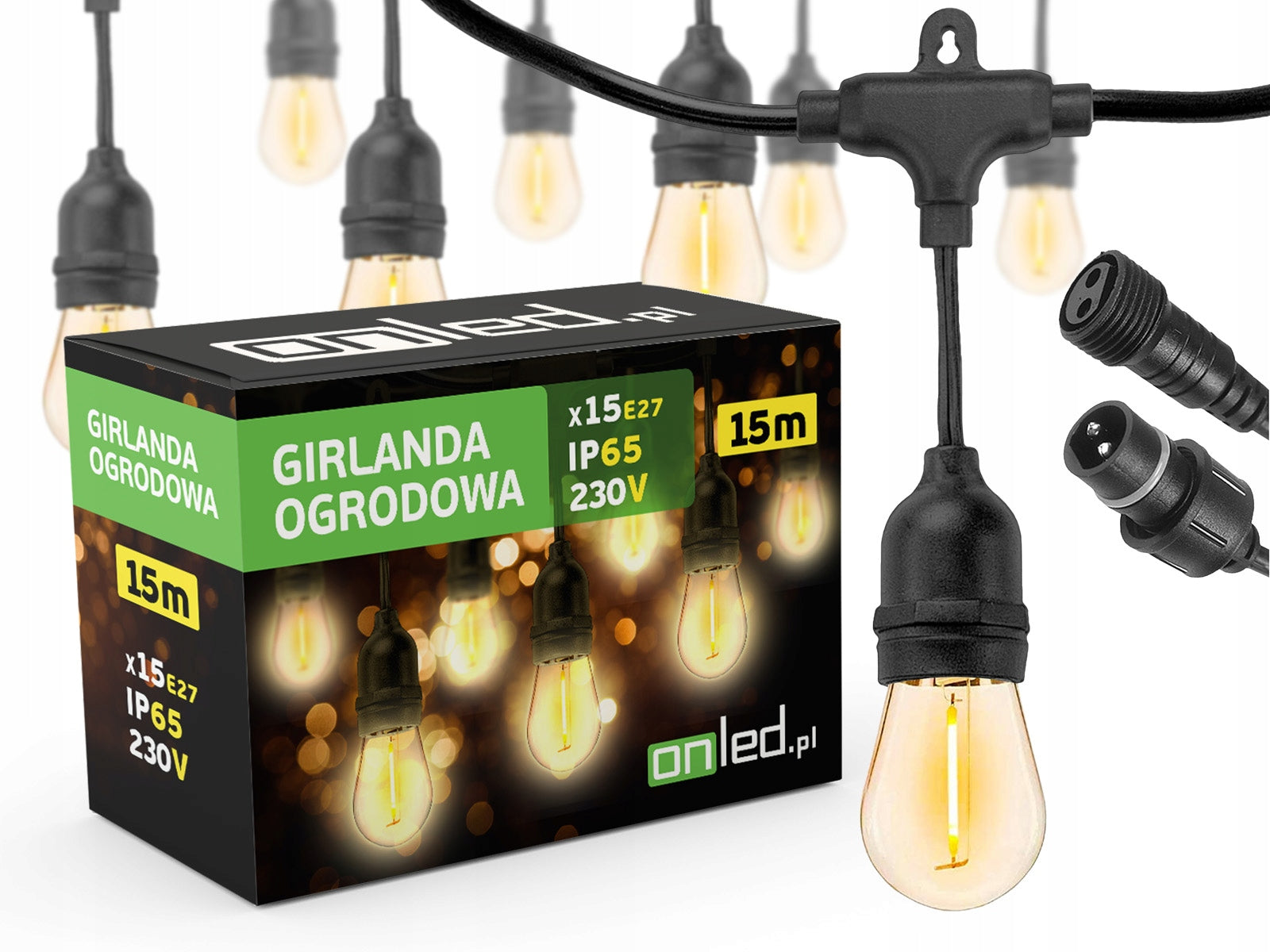 Garden Garland Light LED Chain 15m Bulbs 15xE27 Garden Lights