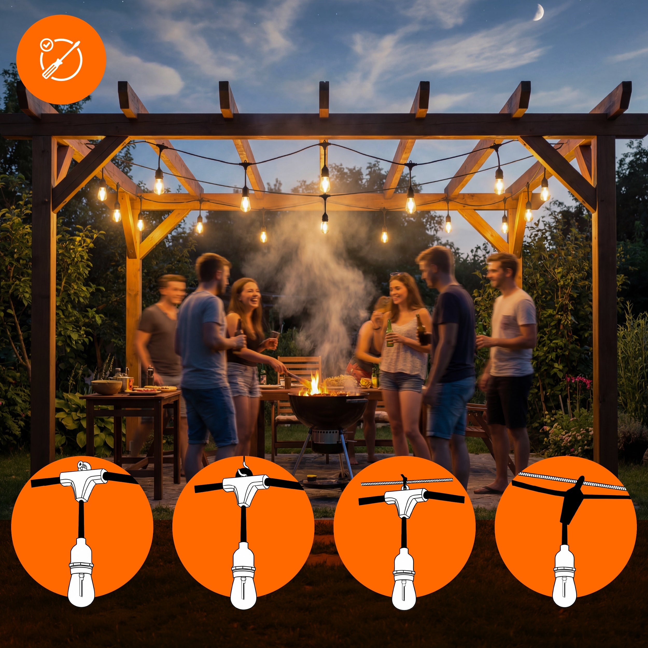 Garden Garland Lights 20M 20X E27 LED Bulb + Waterproof Cable Number of light points 11 - 20