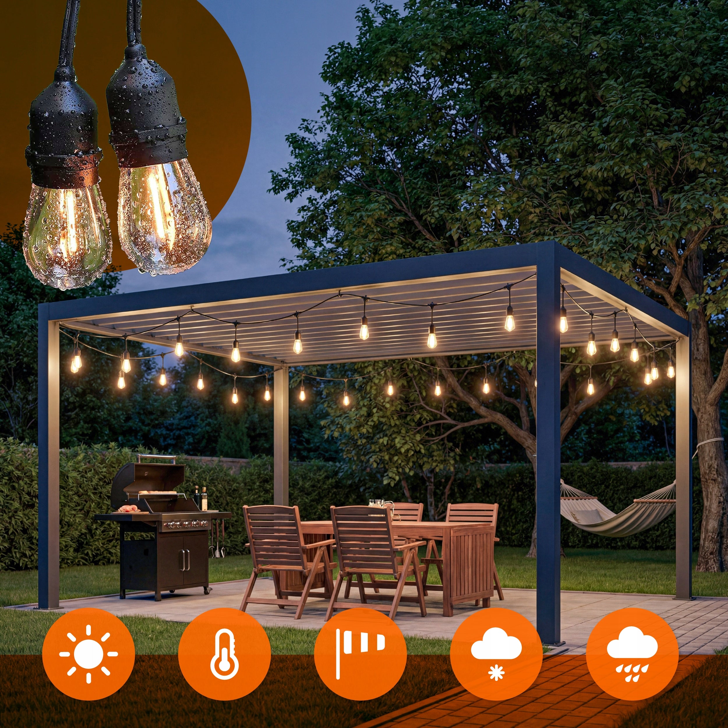 Garden Garland Lights 20M 20X E27 LED Bulb + Waterproof Cable Packaging status original