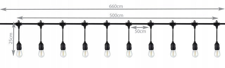 Garden Garland Network Lights 10x E27 LED for Balcony 5m IP65 Power supply mains
