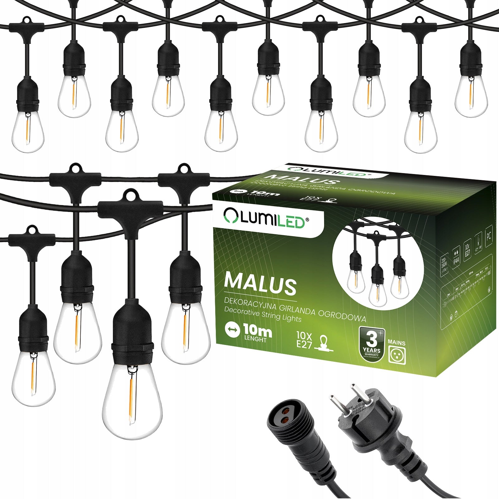 Garden Garland OUTDOOR Chain Bulb FILAMENT 10m 10x E27 PREMIUM