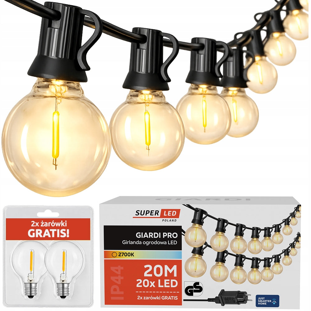 Garden Garland Outdoor Chain 20m + 20x LED Bulb G40 + 2x freebie
