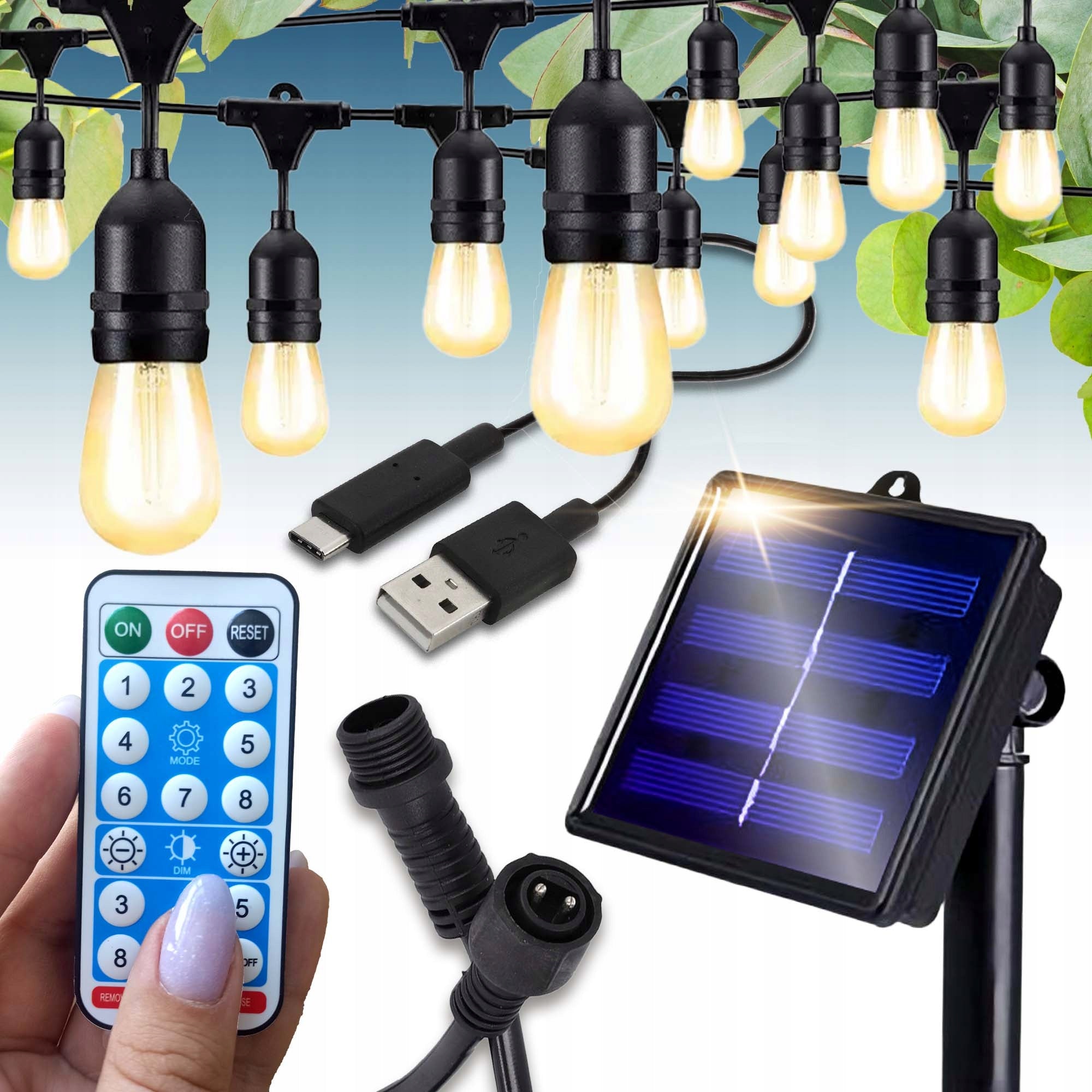 Garden Garland Solar Outdoor Lights 20m 40x LED Bulb E27 + Remote Control Manufacturer code Lampa Solarna LSOL-042