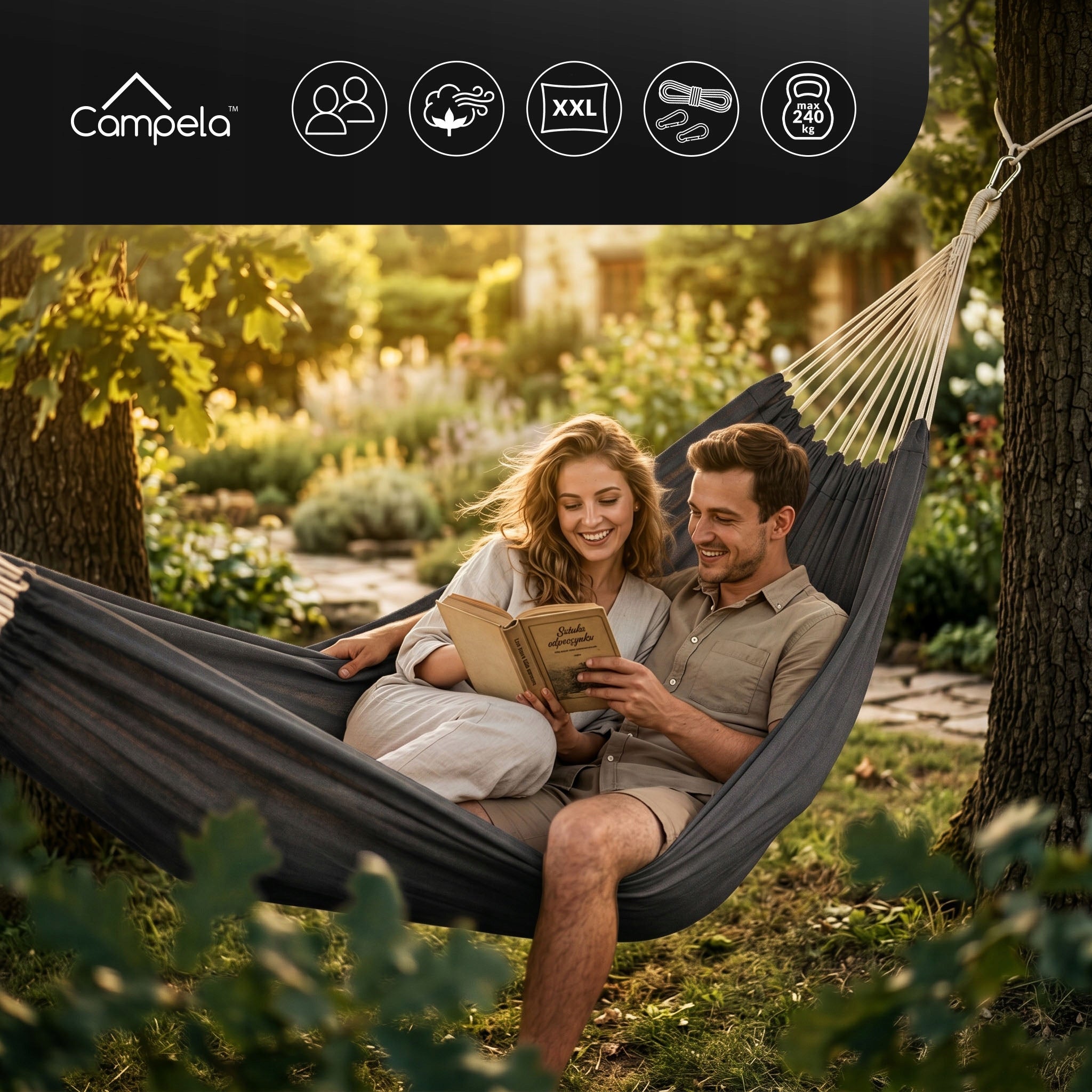 Garden Hammock Boho Double 280cm Hanging Bag 240kg Packaging status original