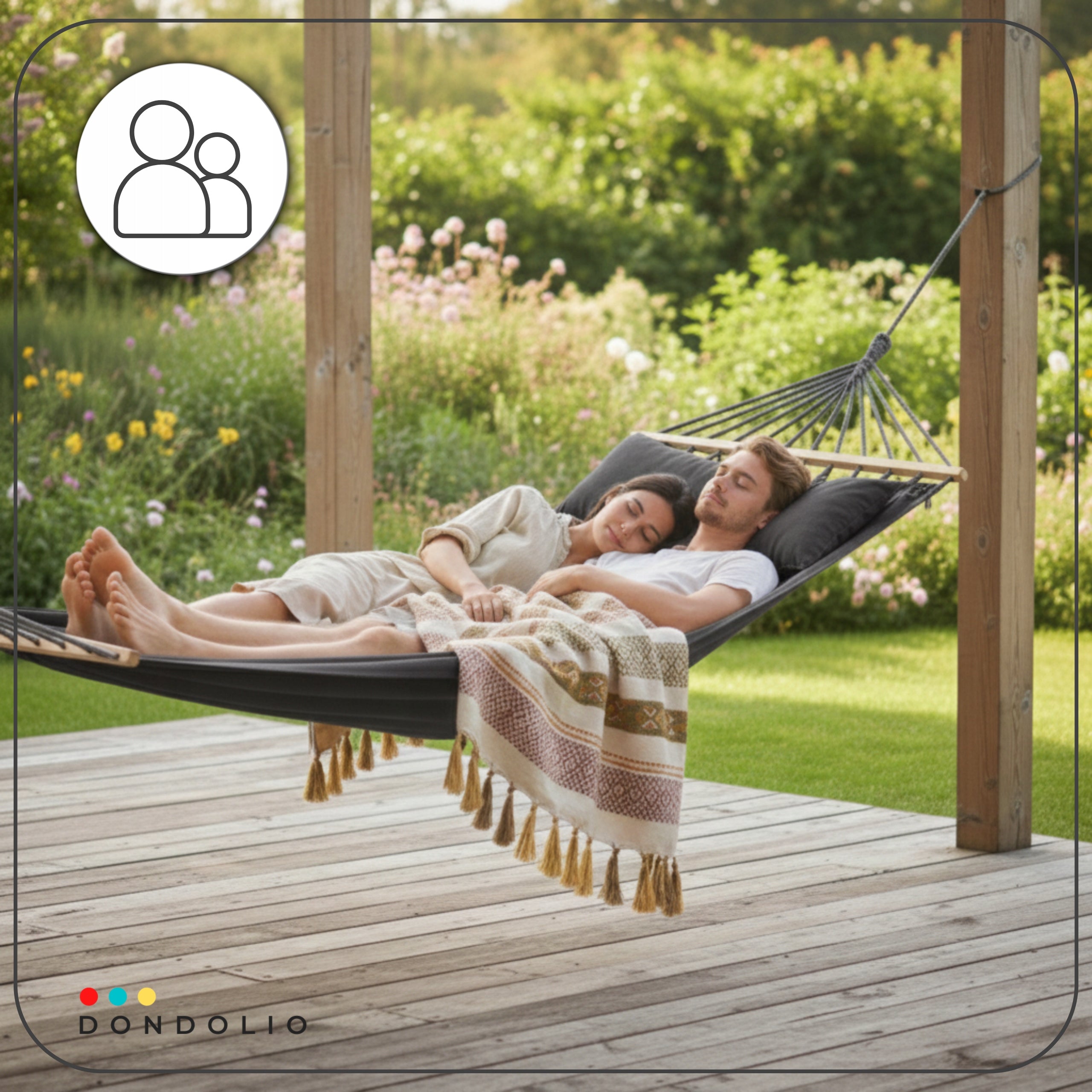 Garden Hammock Double Hammock with XXL Bar 2 Cushions Boho DARK GREY Packaging status original