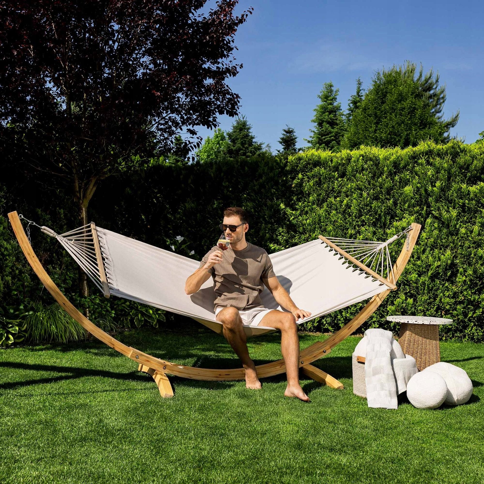 Garden Hammock with Wooden Frame 1 pers. Frame Up to 150kg Trevia di volio Manufacturer di volio