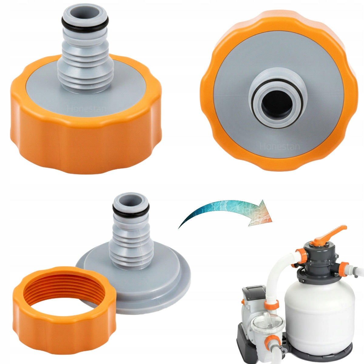 Garden Hose Adapter Hose Connector + Nut for Bestway Sand Pump