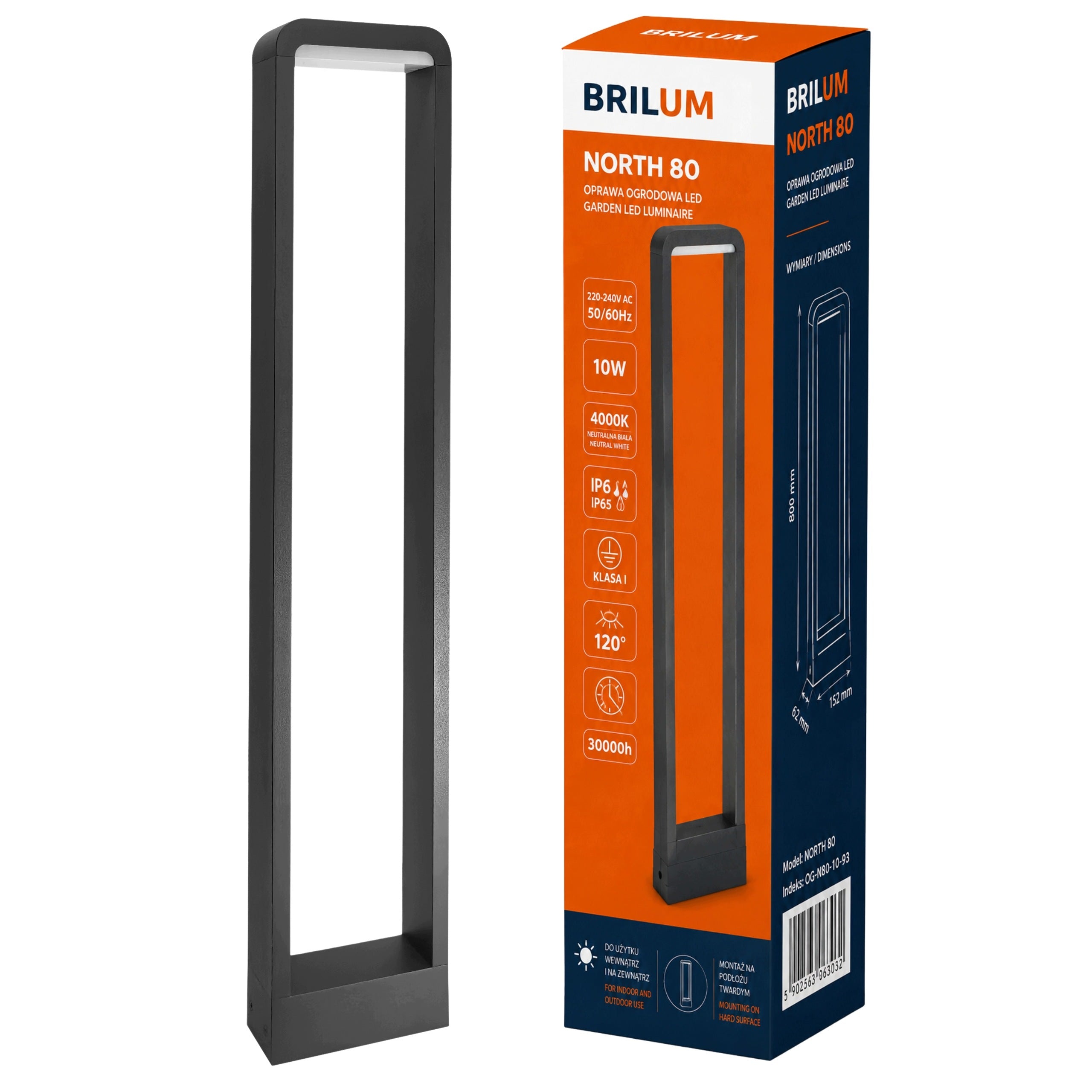 Garden Lamp 80cm 10W 500lm IP65 Standing Garden Post Standing North 80