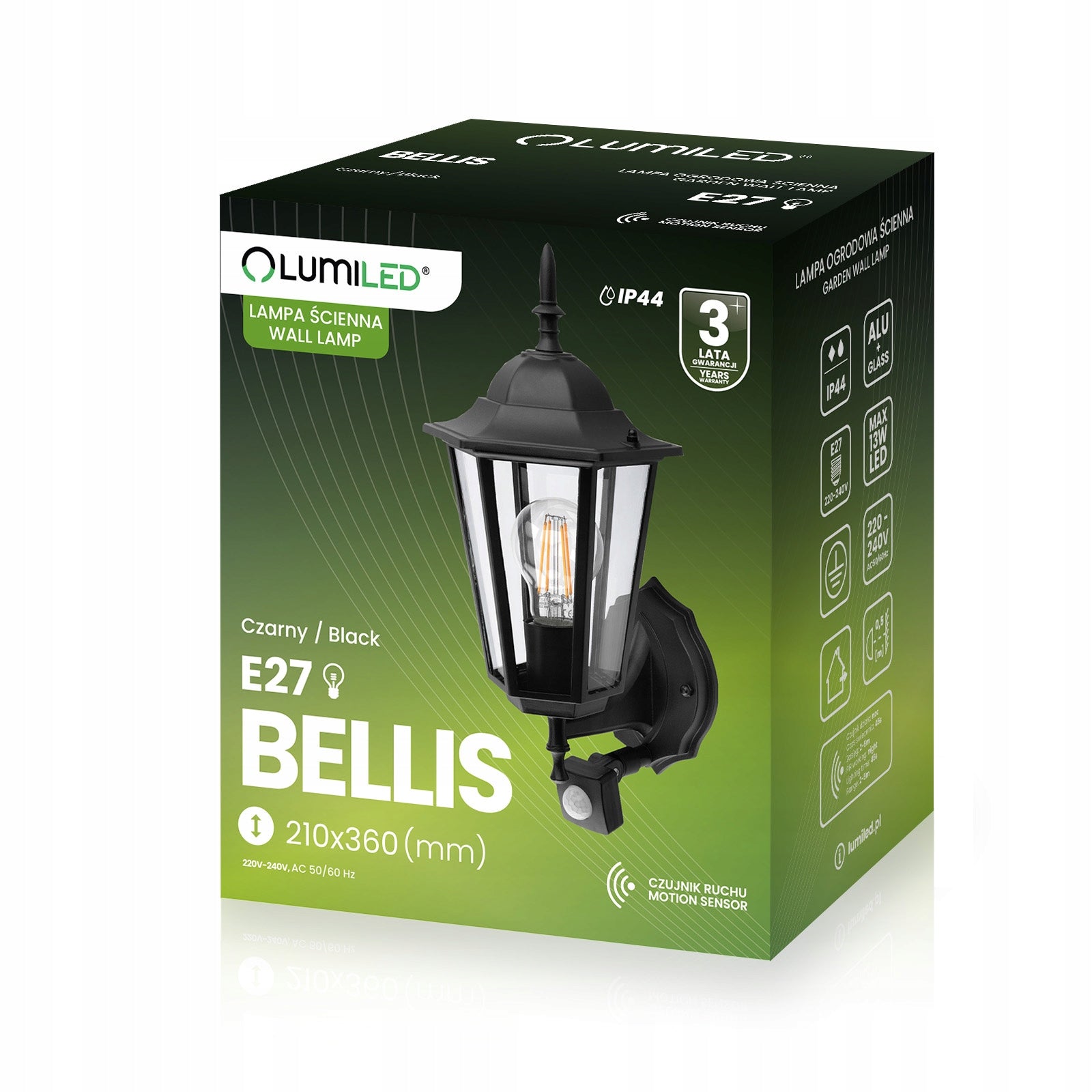 Garden Lamp Facade Wall Lamp Outdoor E27 LED Lantern Motion Sensor Brand Lumiled