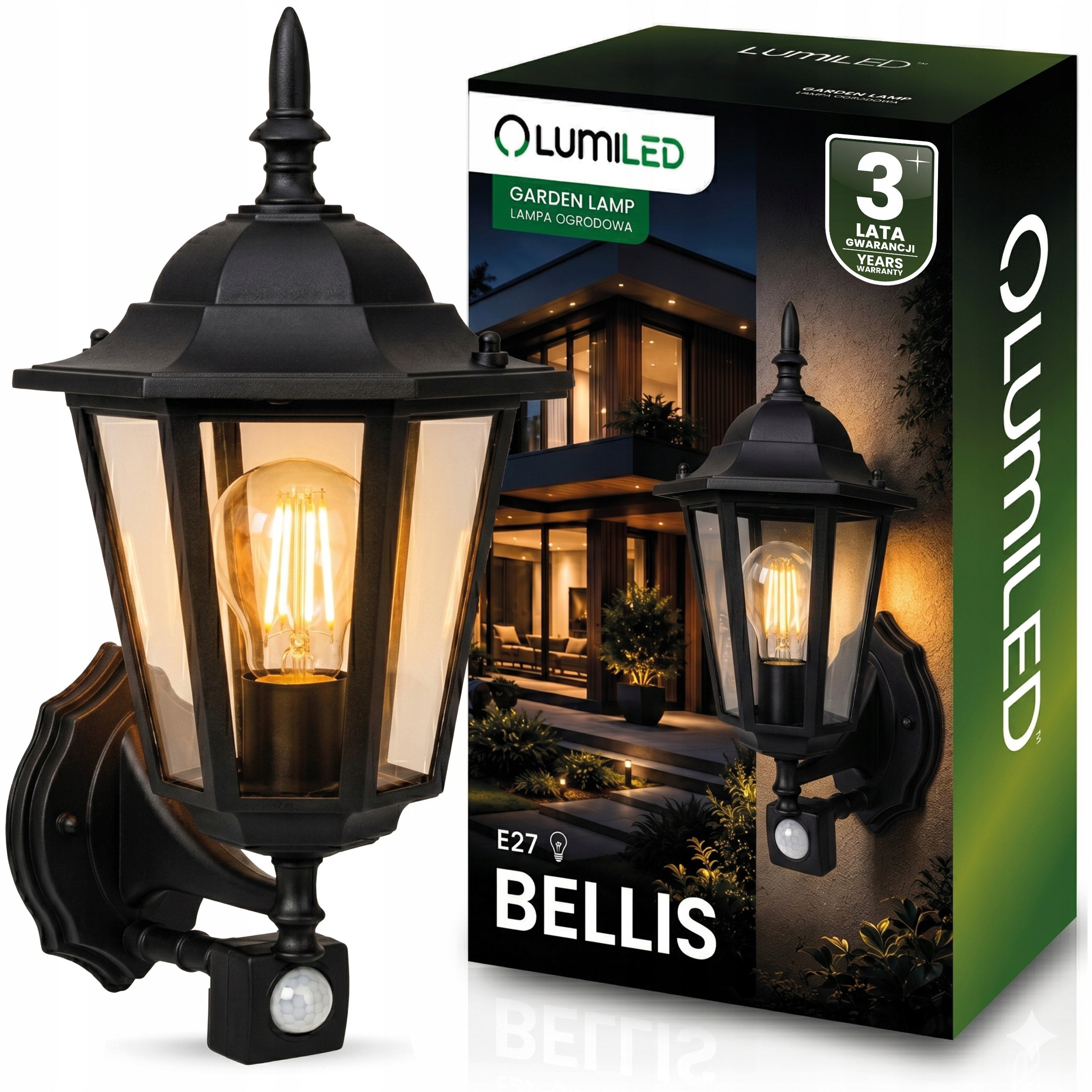 Garden Lamp Facade Wall Lamp Outdoor E27 LED Lantern Motion Sensor