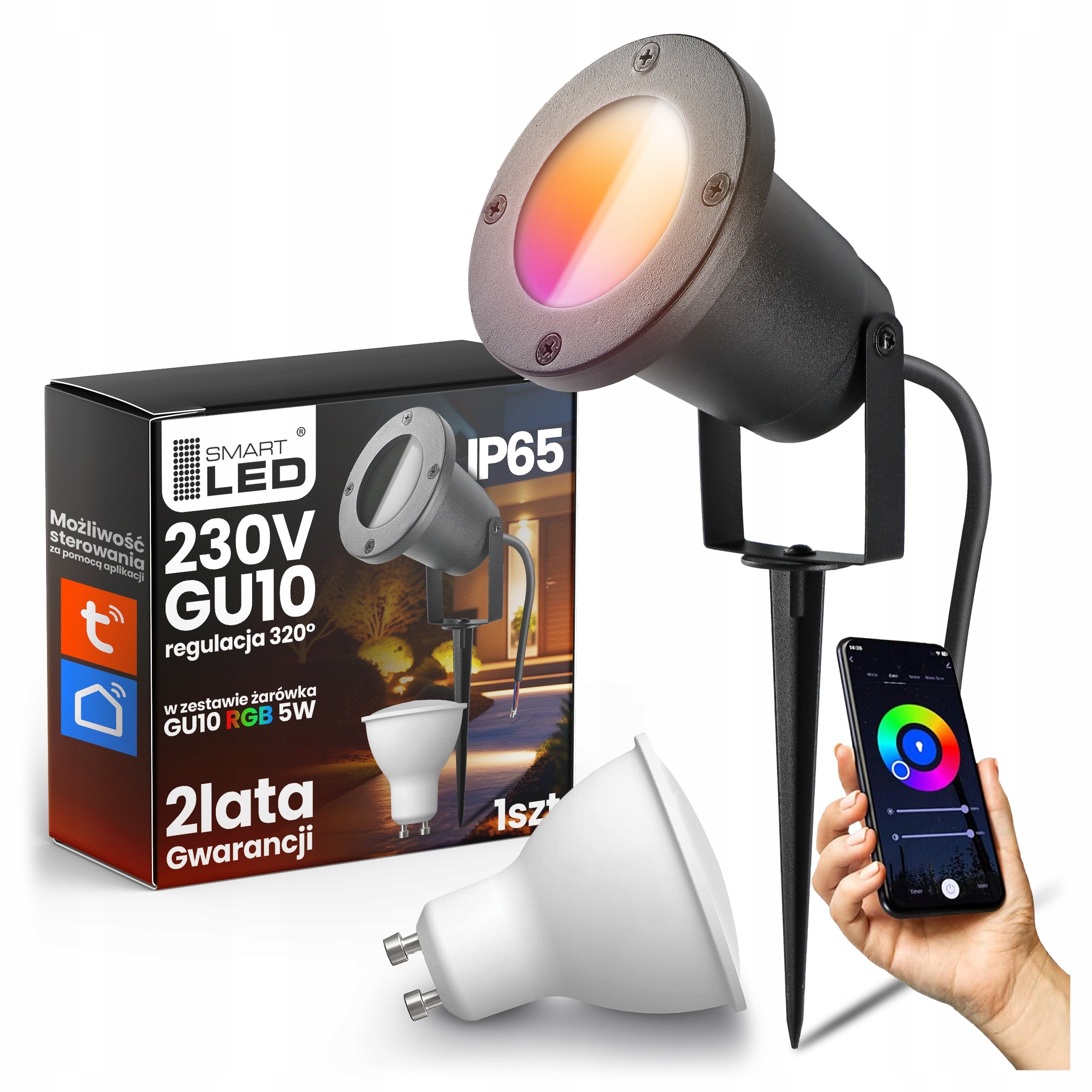 Garden Lamp LED Headlight GU10 Outdoor + LED Bulb 5W RGB TUYA
