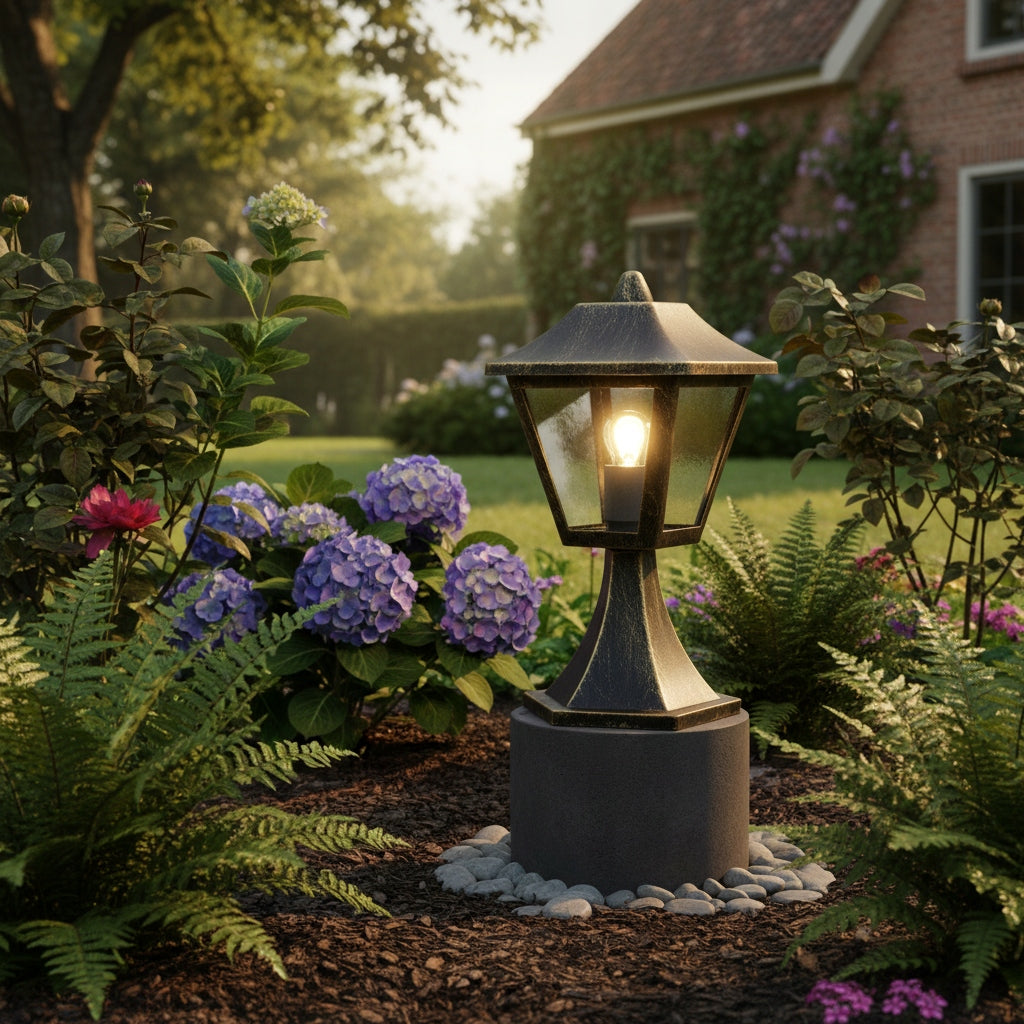 Garden Lamp Outdoor Lantern Standing E27 Black Gold IP44 Osram Thread type E27