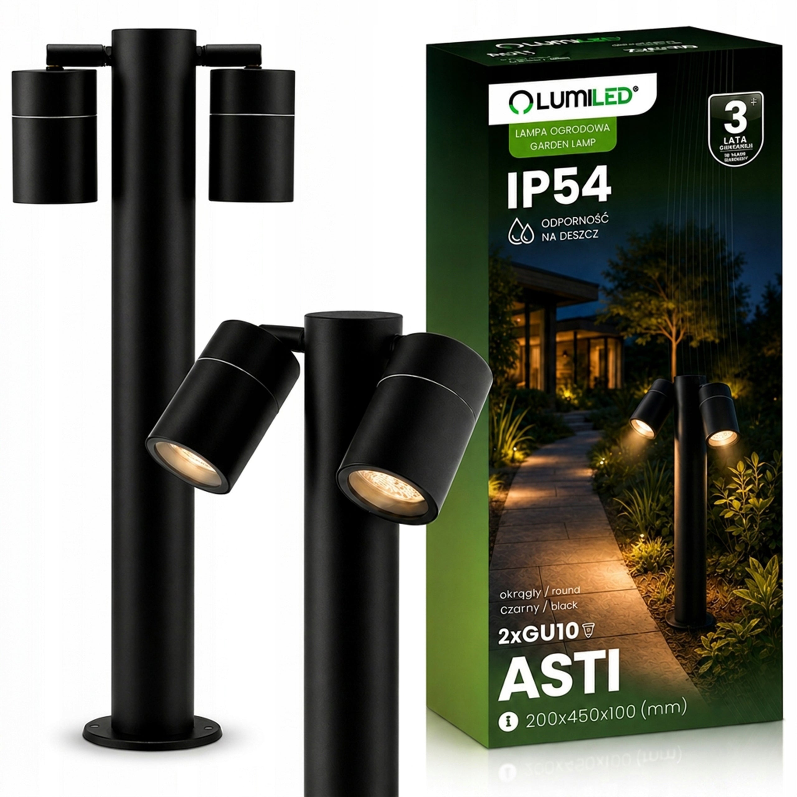 Garden Lamp Standing Fixture 45cm POST Outdoor Headlight 2x GU10 Pole
