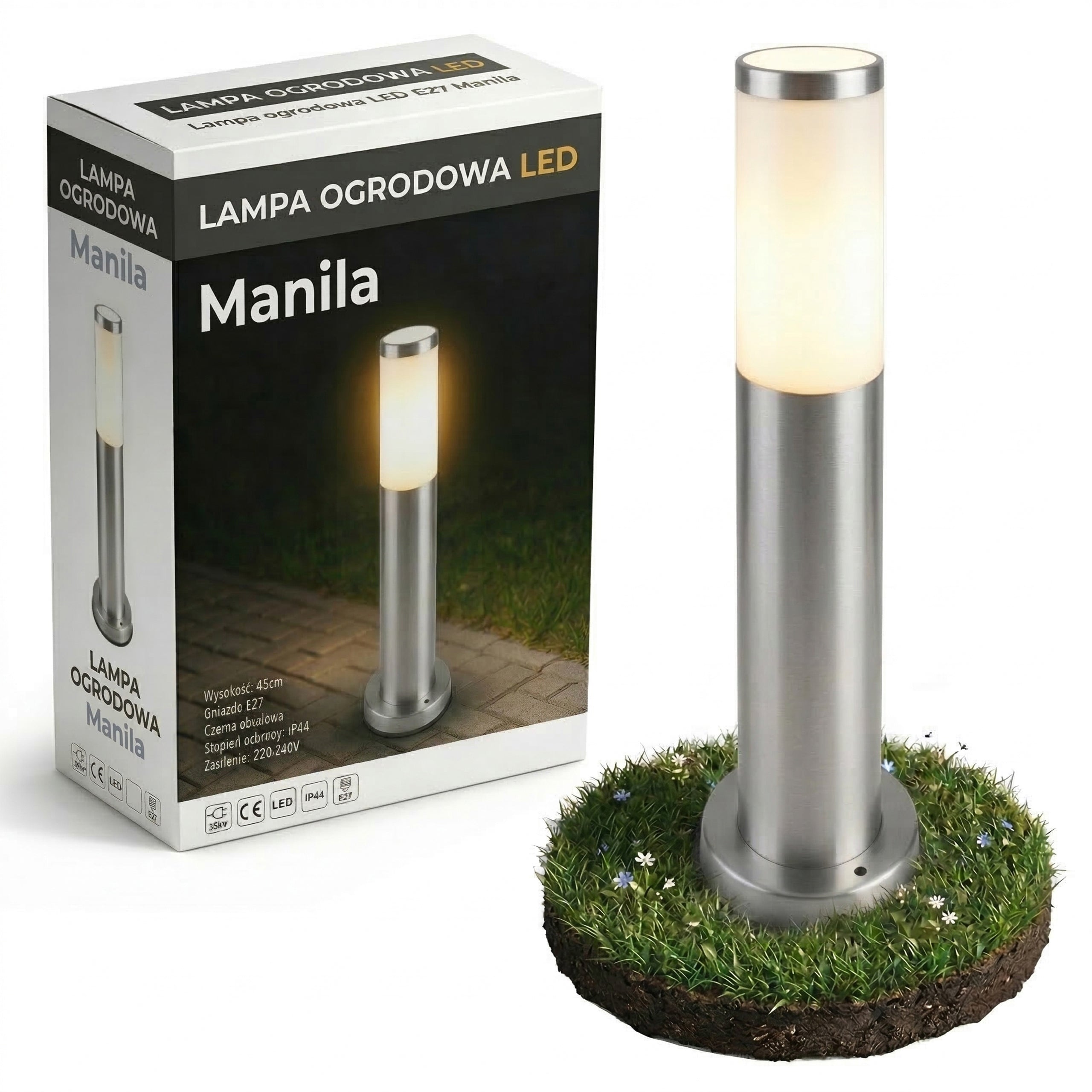 Garden Lamp Standing LED Post 45cm Outdoor E27 Silver