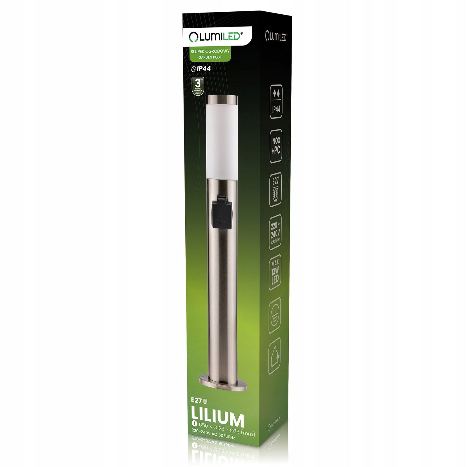 Garden Lamp Standing Outdoor LED POST 65cm E27 230V with 230V Socket Manufacturer code 503612 gniazdo sieciowe latarnia słupek E27