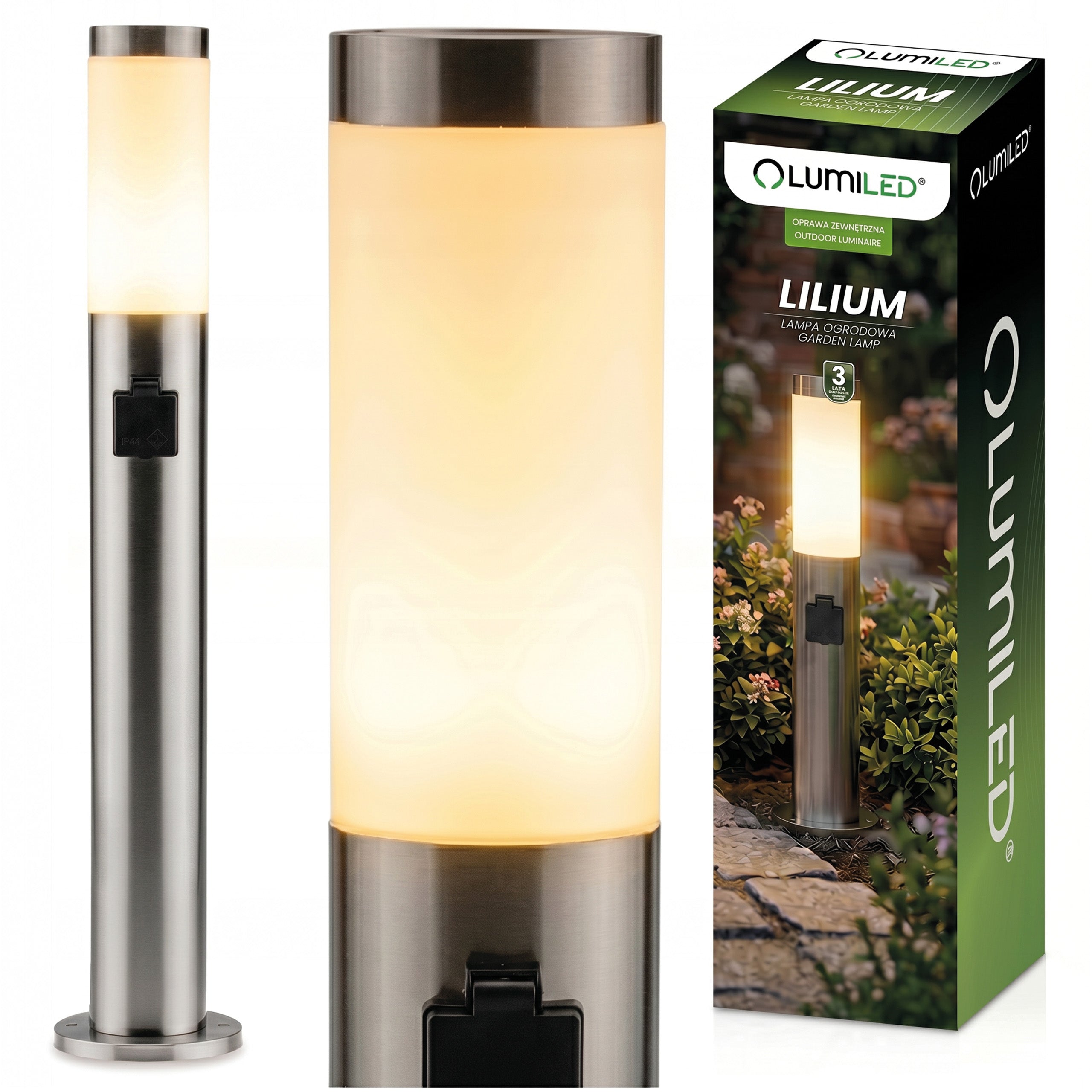 Garden Lamp Standing Outdoor LED POST 65cm E27 230V with 230V Socket