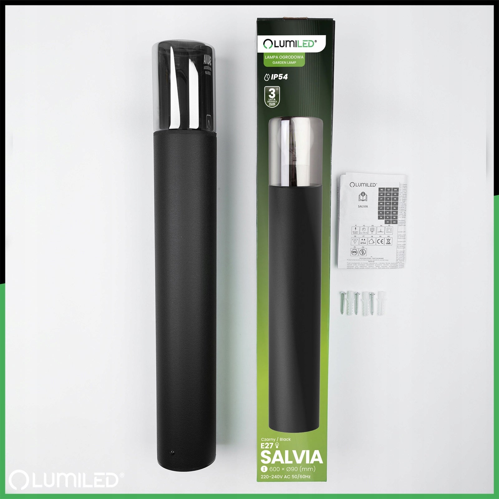 Garden Lamp Standing Outdoor Post for Garden LED E27 GLASS IP54 60cm Power supply mains