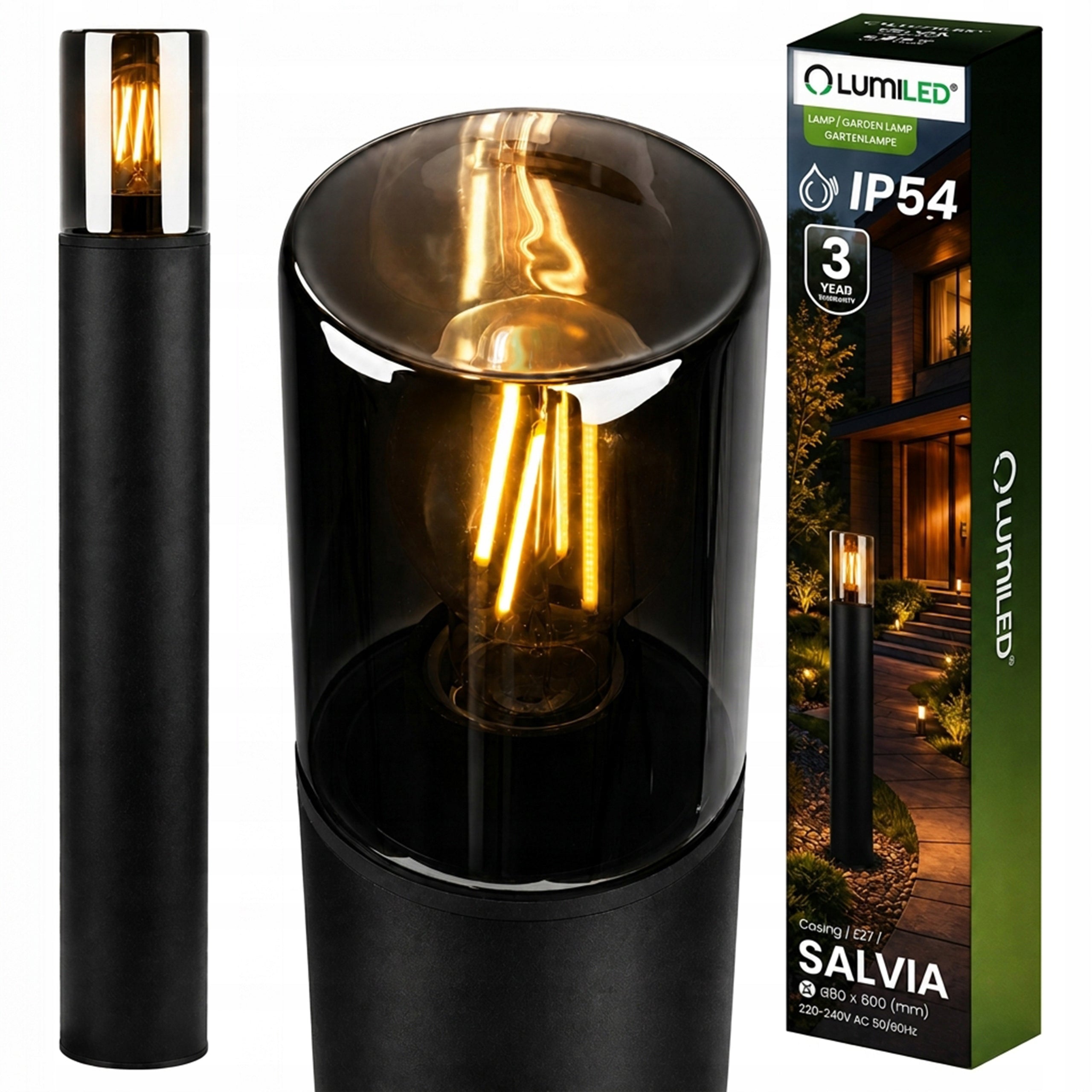 Garden Lamp Standing Outdoor Post for Garden LED E27 GLASS IP54 60cm