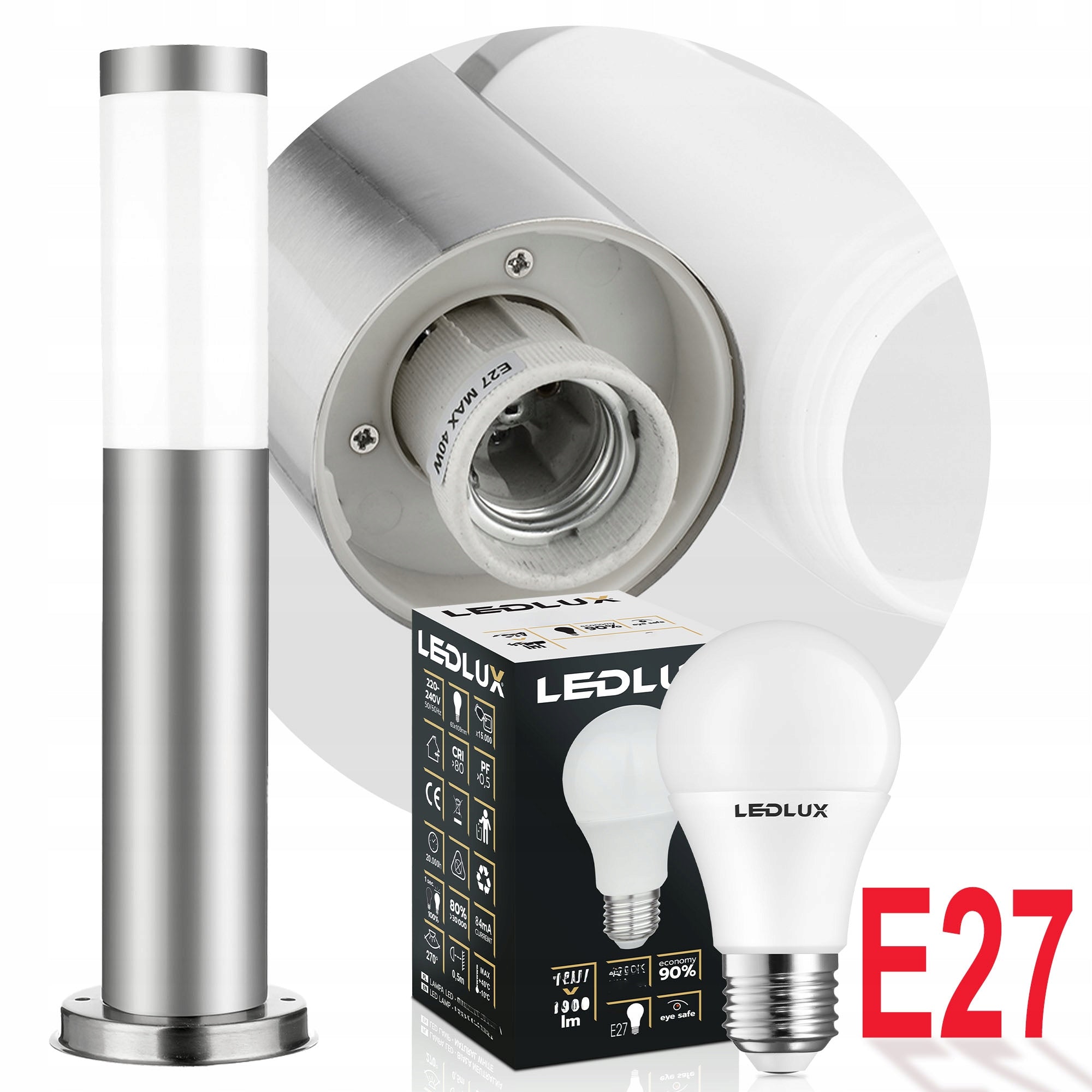 Garden Lamp Standing Outdoor Post for LED E27 45cm Decorative Inox EAN (GTIN) 5904067086371