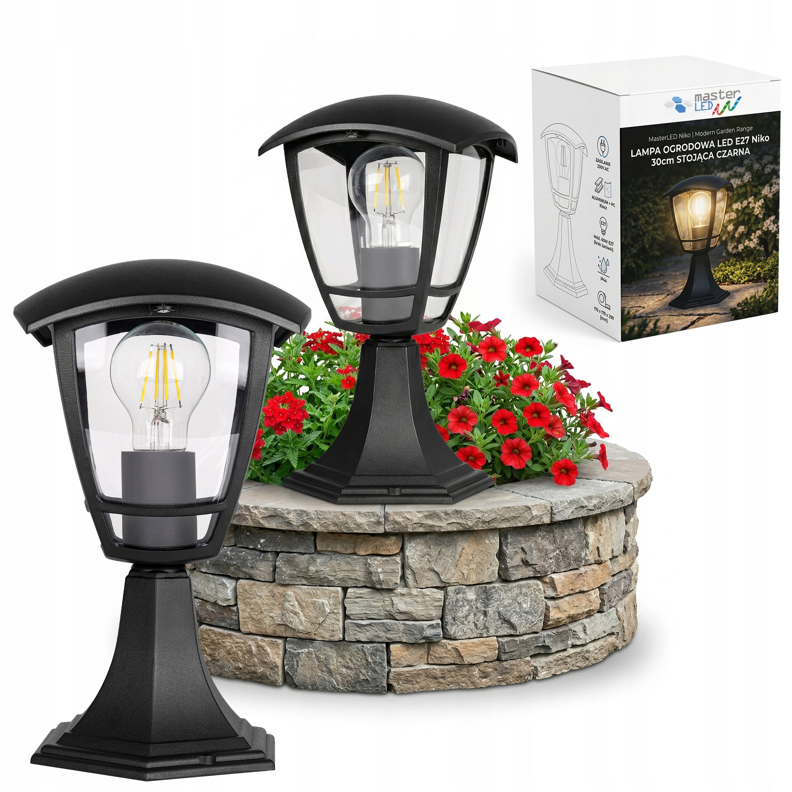 Garden Lamp Standing Post E27 30cm Outdoor LED Black LANTERN