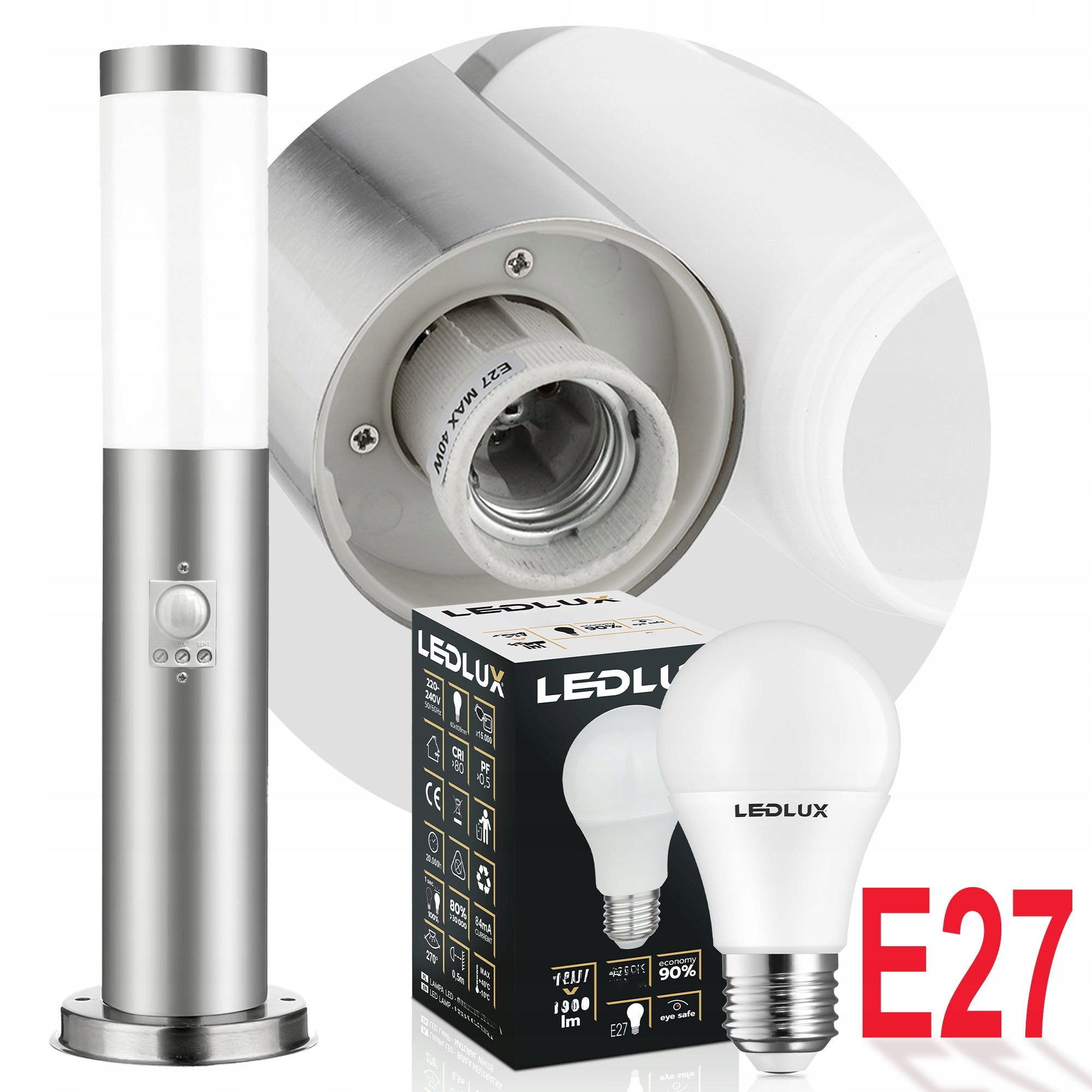 Garden Lamp Standing Post for LED E27 Outdoor 45 cm Motion Sensor Packaging status original
