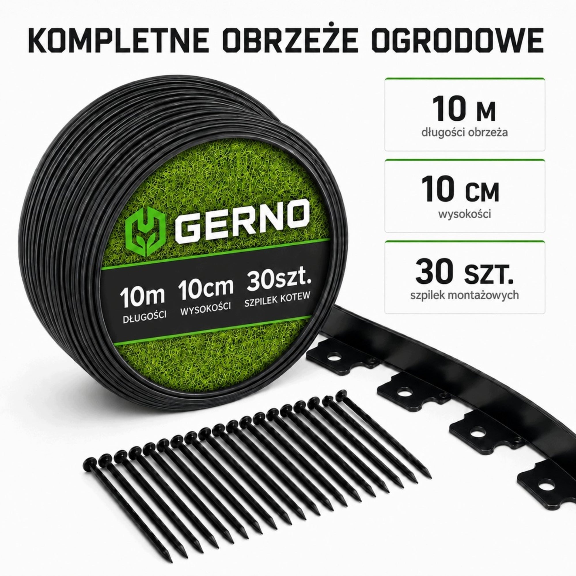 Garden Lawn edging 10m 10cm Thick Elastic 30 Anchors Black Packaging status original