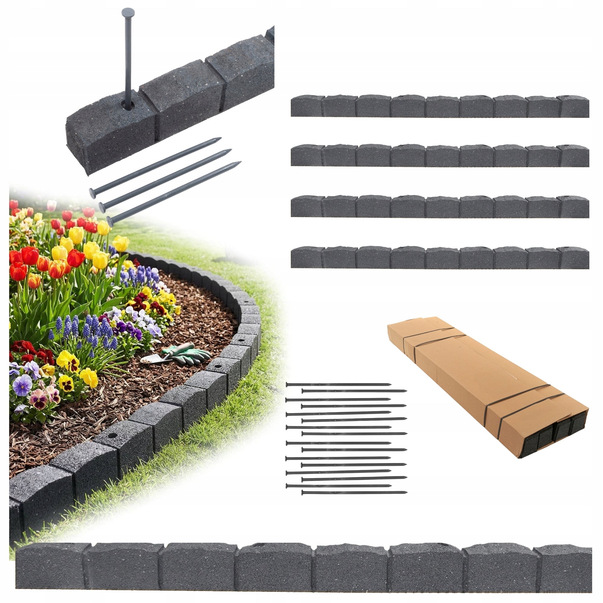 Garden Lawn edging 4,8m Palisade Cube Massive Border Curb