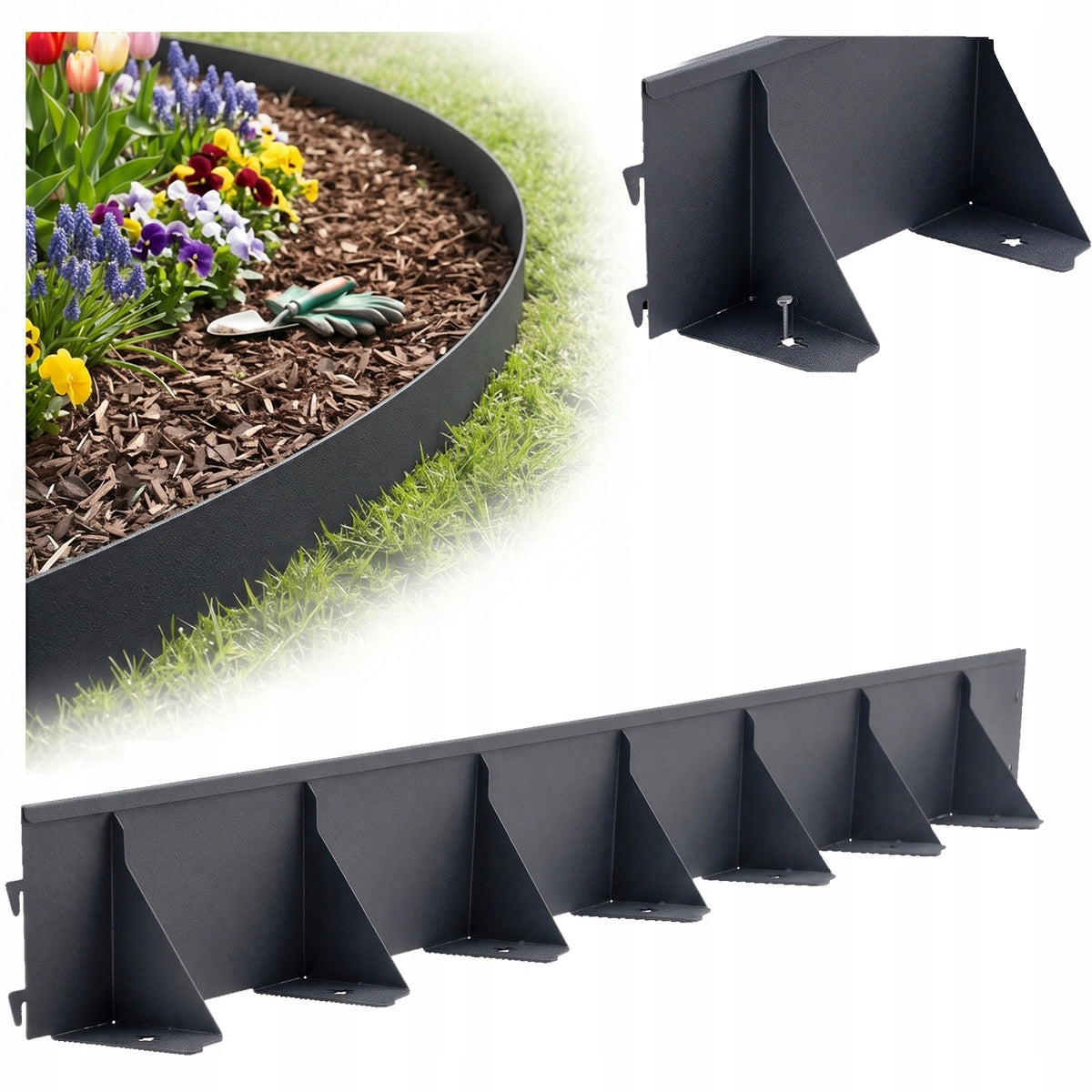 Garden Lawn edging Steel 10cm GardenBord 1M Galvanized Black