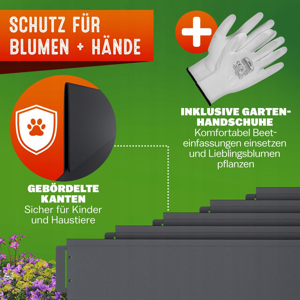 Garden Lawn edging metal garden palisade 5mx14cm + gloves Manufacturer Gardebruk