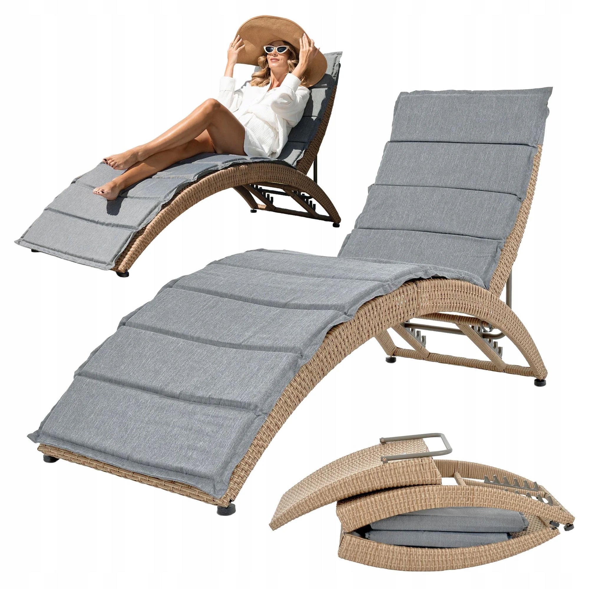 Garden Lounger Adjustable Armchair Folding Adjustable Lounger Terrace Balcony