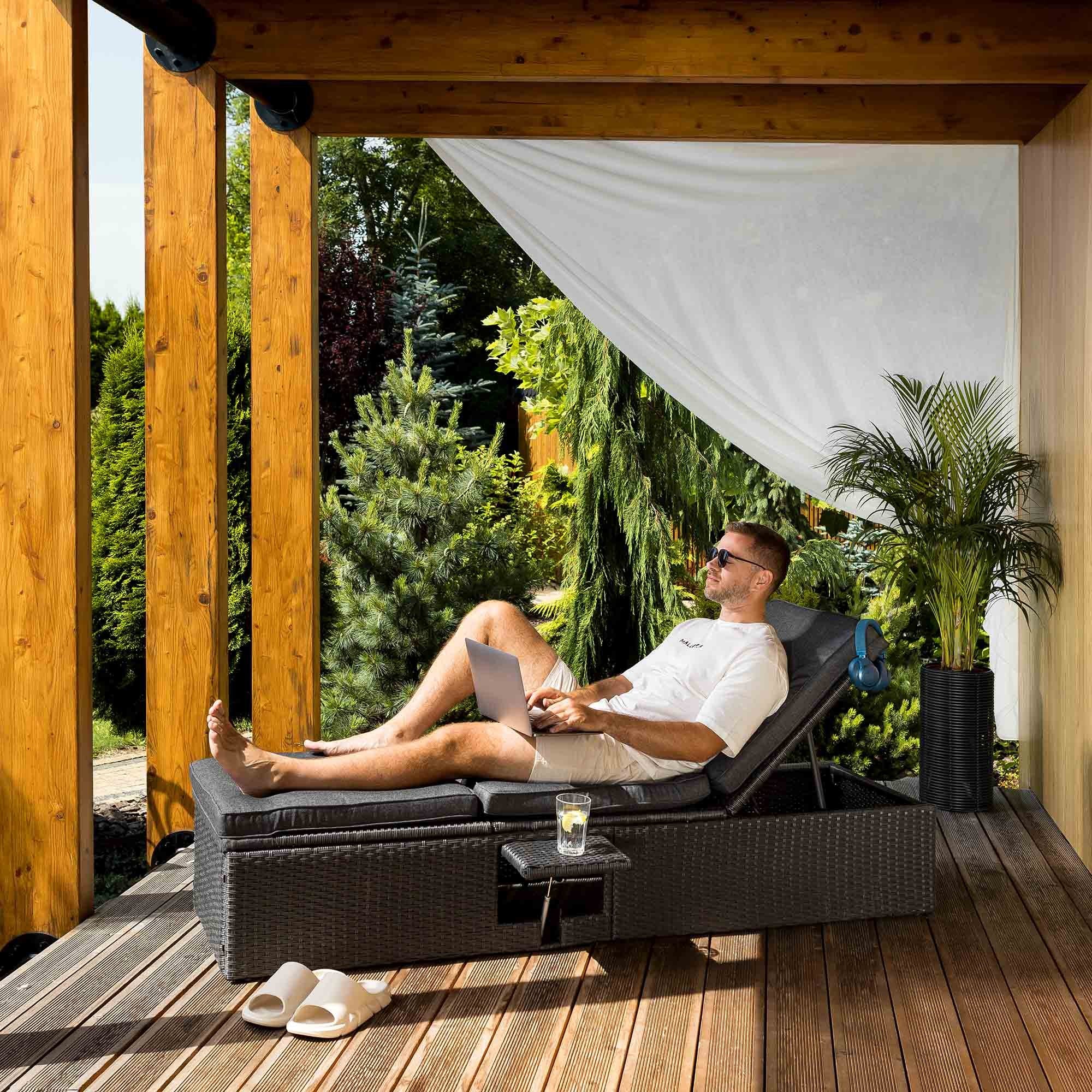 Garden Lounger Armchair Adjustable Terrace Balcony Adjustable Footrest Brand di volio
