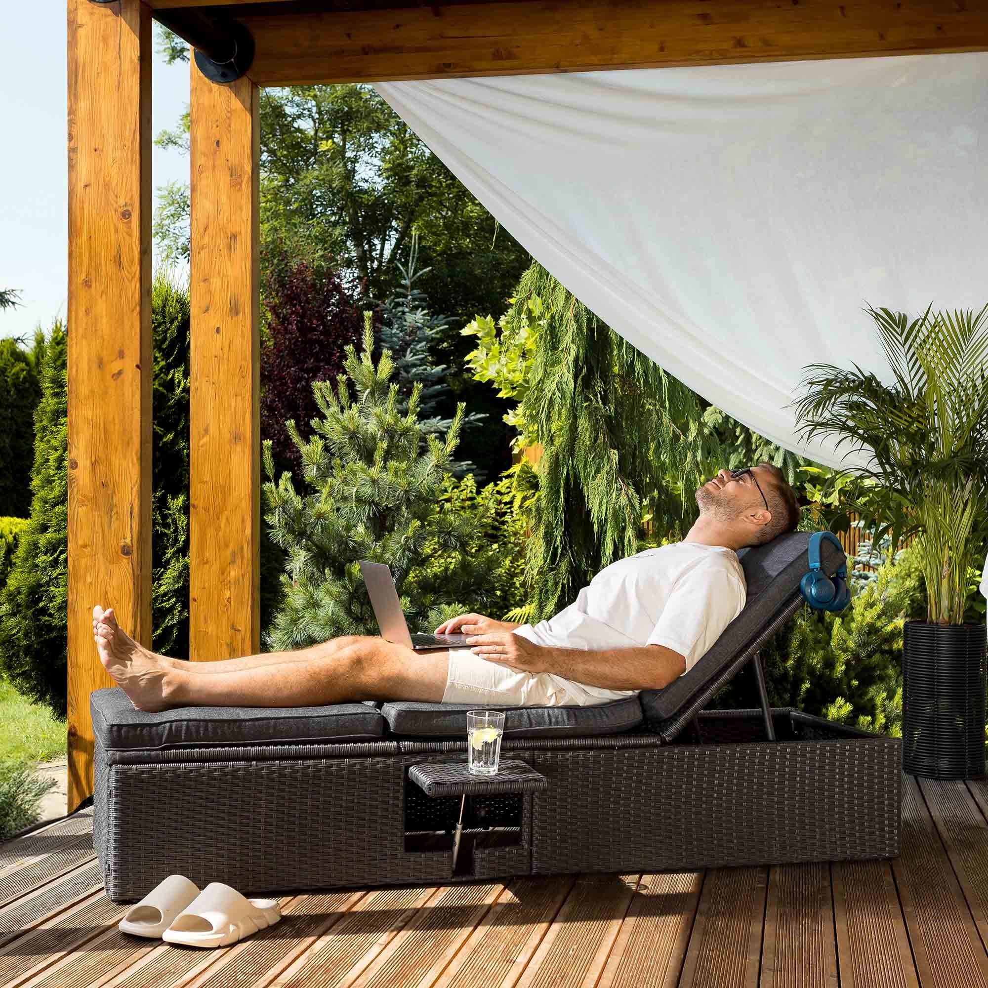 Garden Lounger Armchair Adjustable Terrace Balcony Adjustable Footrest Model Asco