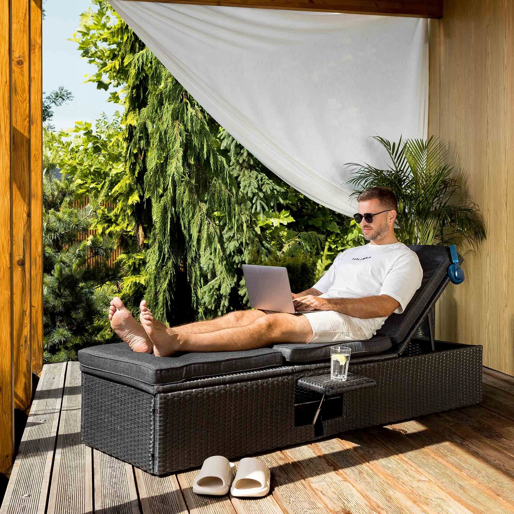 Garden Lounger Armchair Adjustable Terrace Balcony Adjustable Footrest Packaging status original