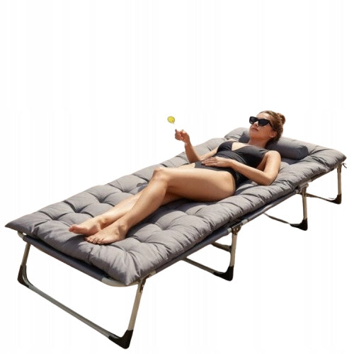 Garden Lounger Folding with Comfortable Mattress Cushion On Backrest Grey