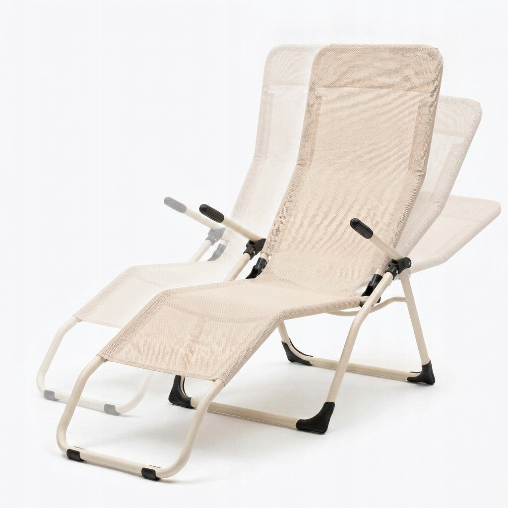 Garden Lounger Profiled Folding BEIGE S-Curve Texteline YS-30 Brand IDEAL