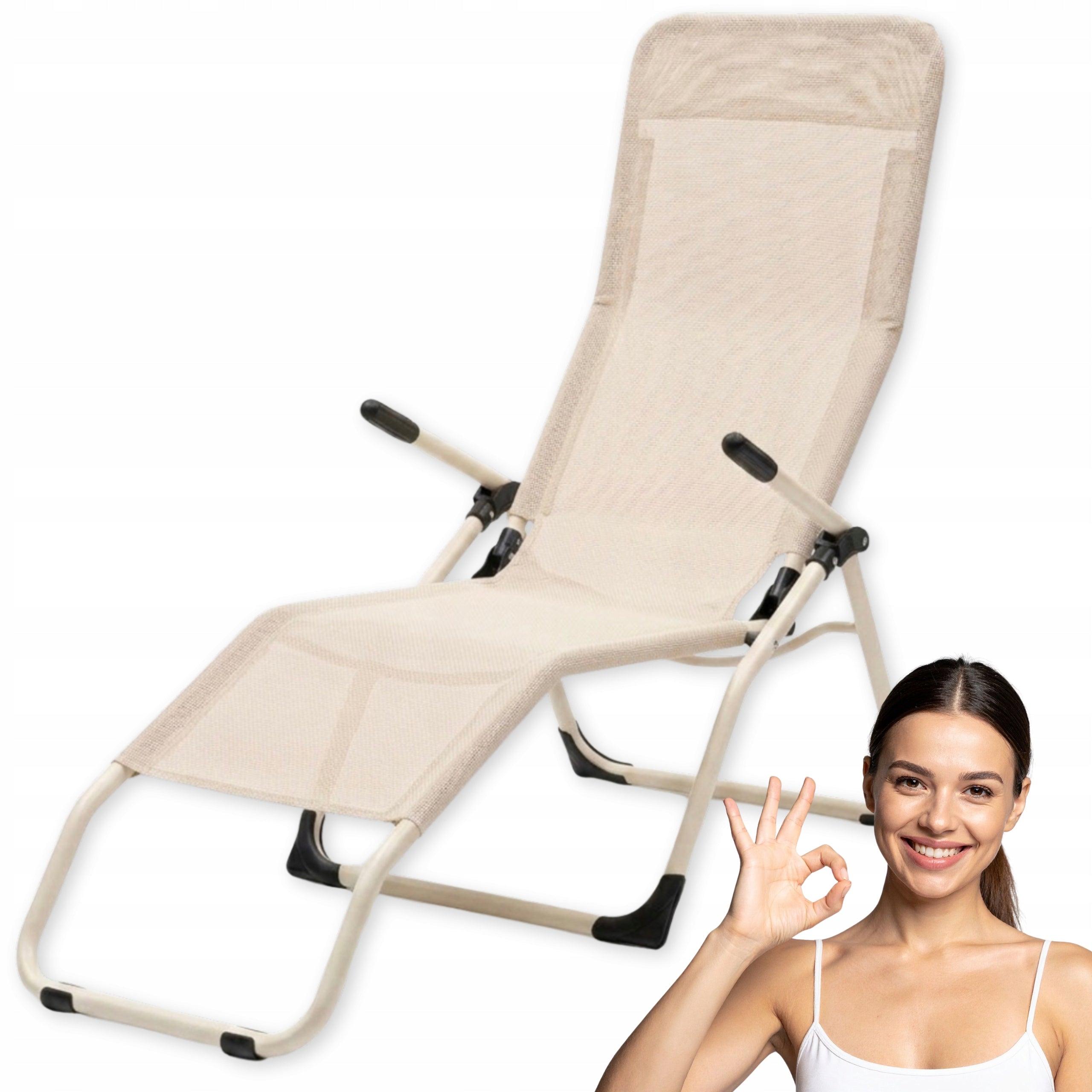 Garden Lounger Profiled Folding BEIGE S-Curve Texteline YS-30