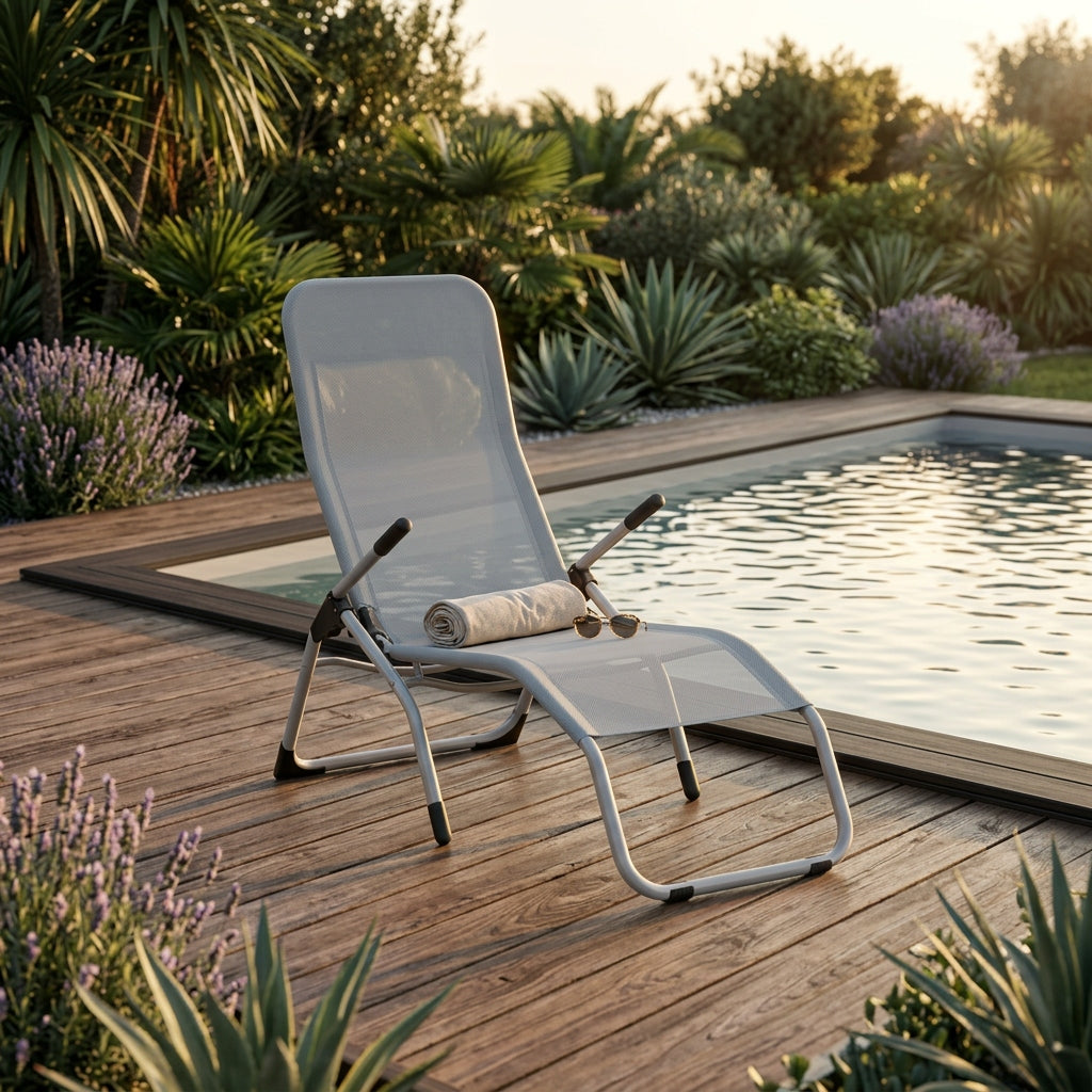 Garden Lounger Profiled Folding LIGHT GREY S-Curve Texteline YS-30 Kind sunbed