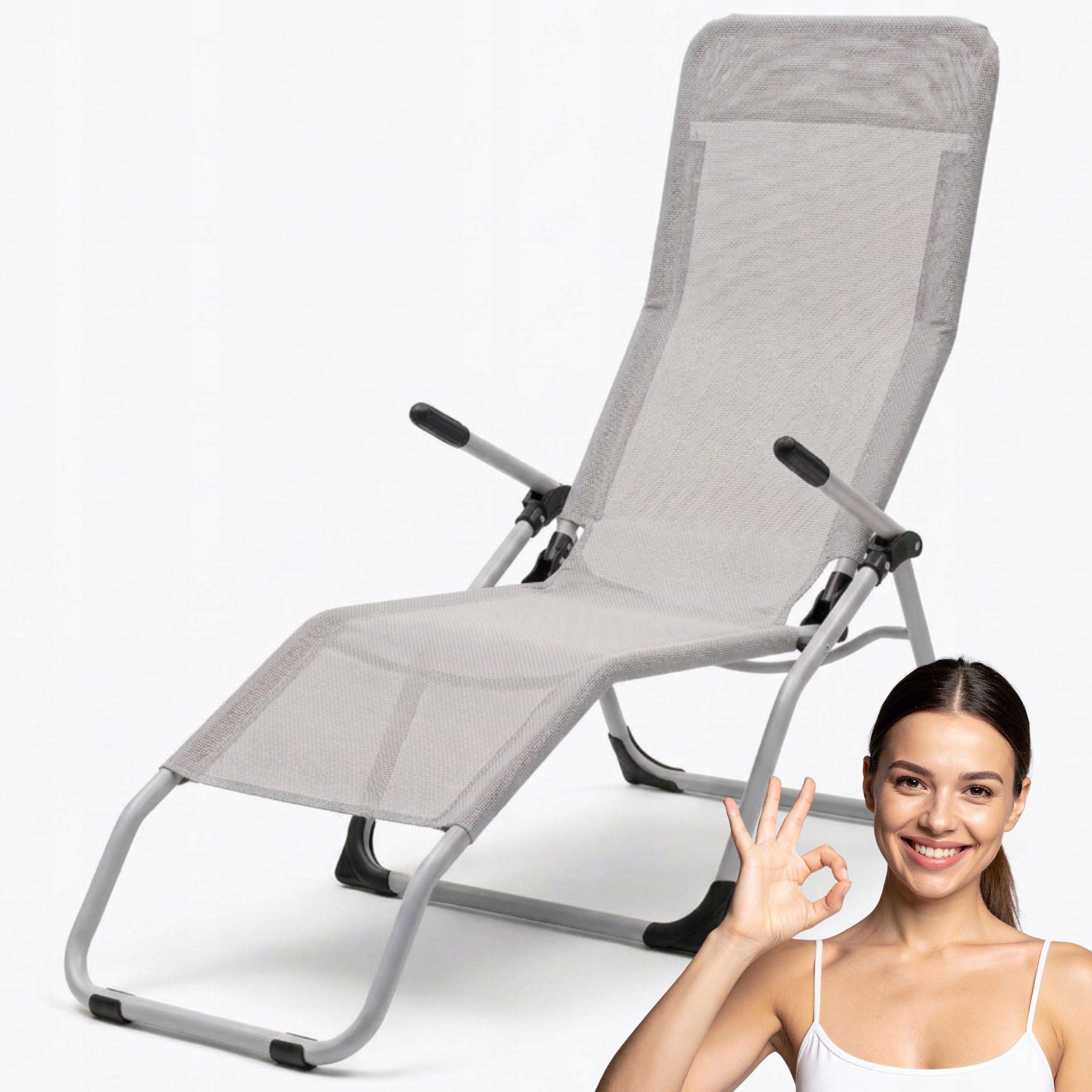 Garden Lounger Profiled Folding LIGHT GREY S-Curve Texteline YS-30
