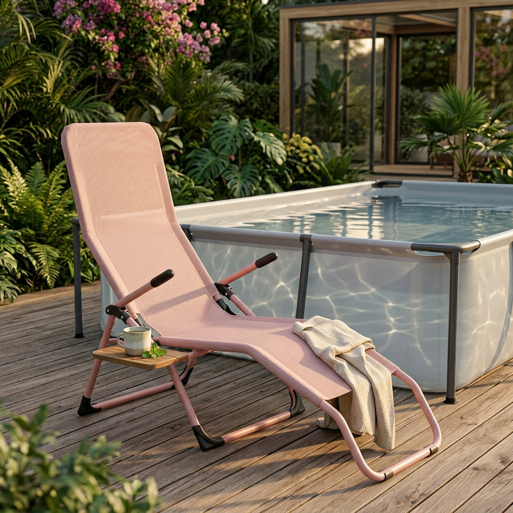 Garden Lounger Profiled Folding PINK S-Curve Texteline YS-30 Frame material synthetic material