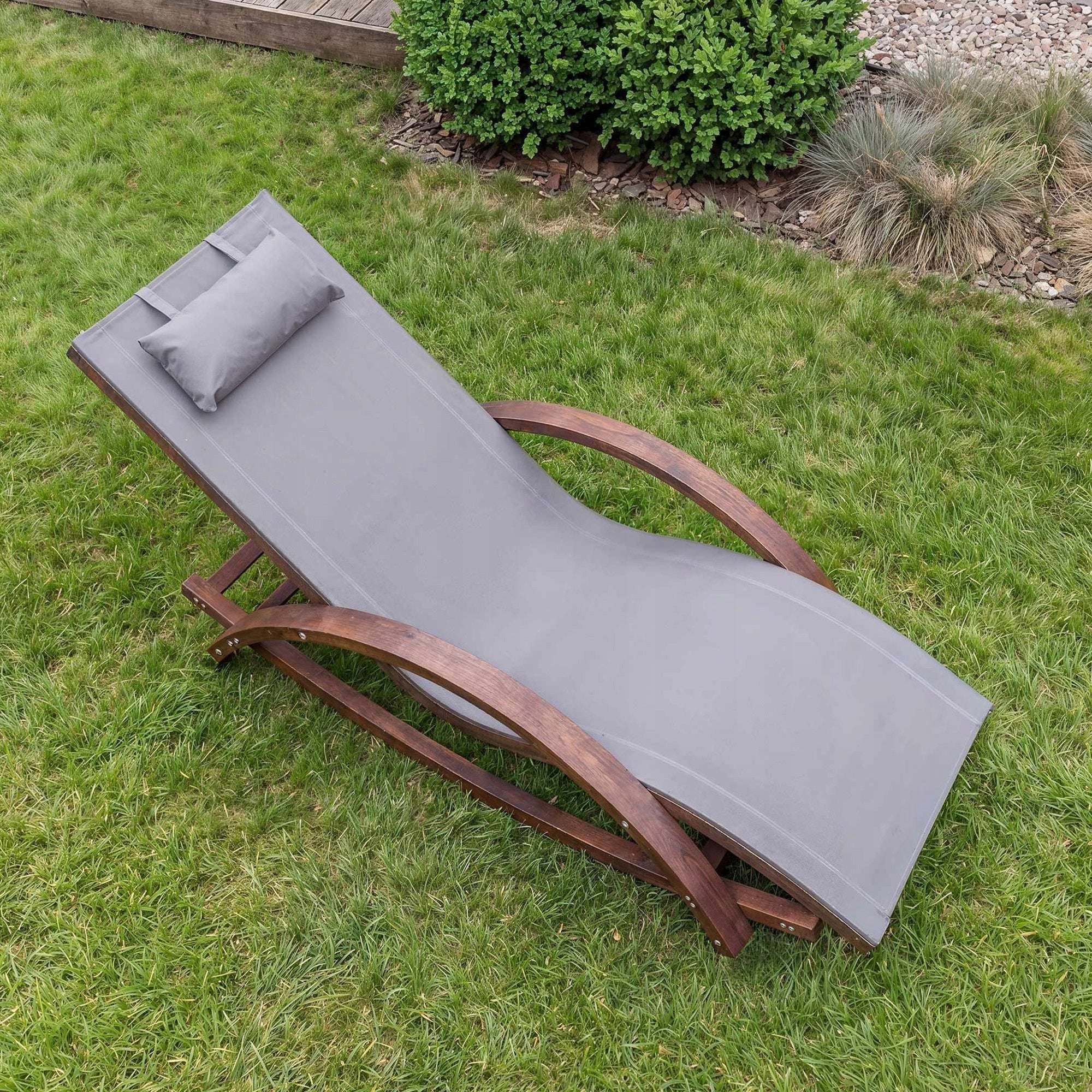 Garden Lounger Terrace Wooden Garden Lounger with Balcony Cushion Color gray